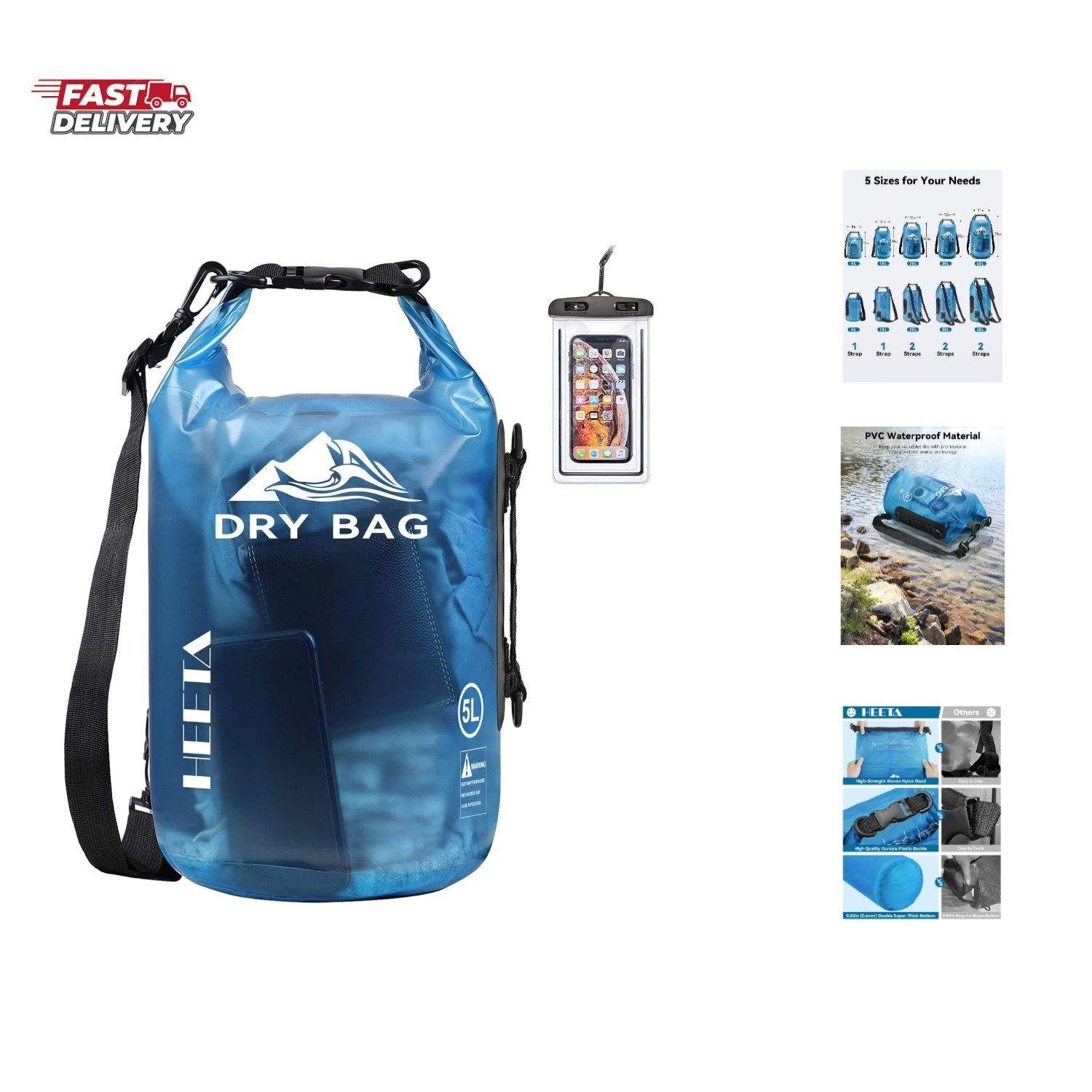 Dry Bag Waterproof for Women Men, 5L/10L/20L/30L/40L Roll Top Lightweight Dry…