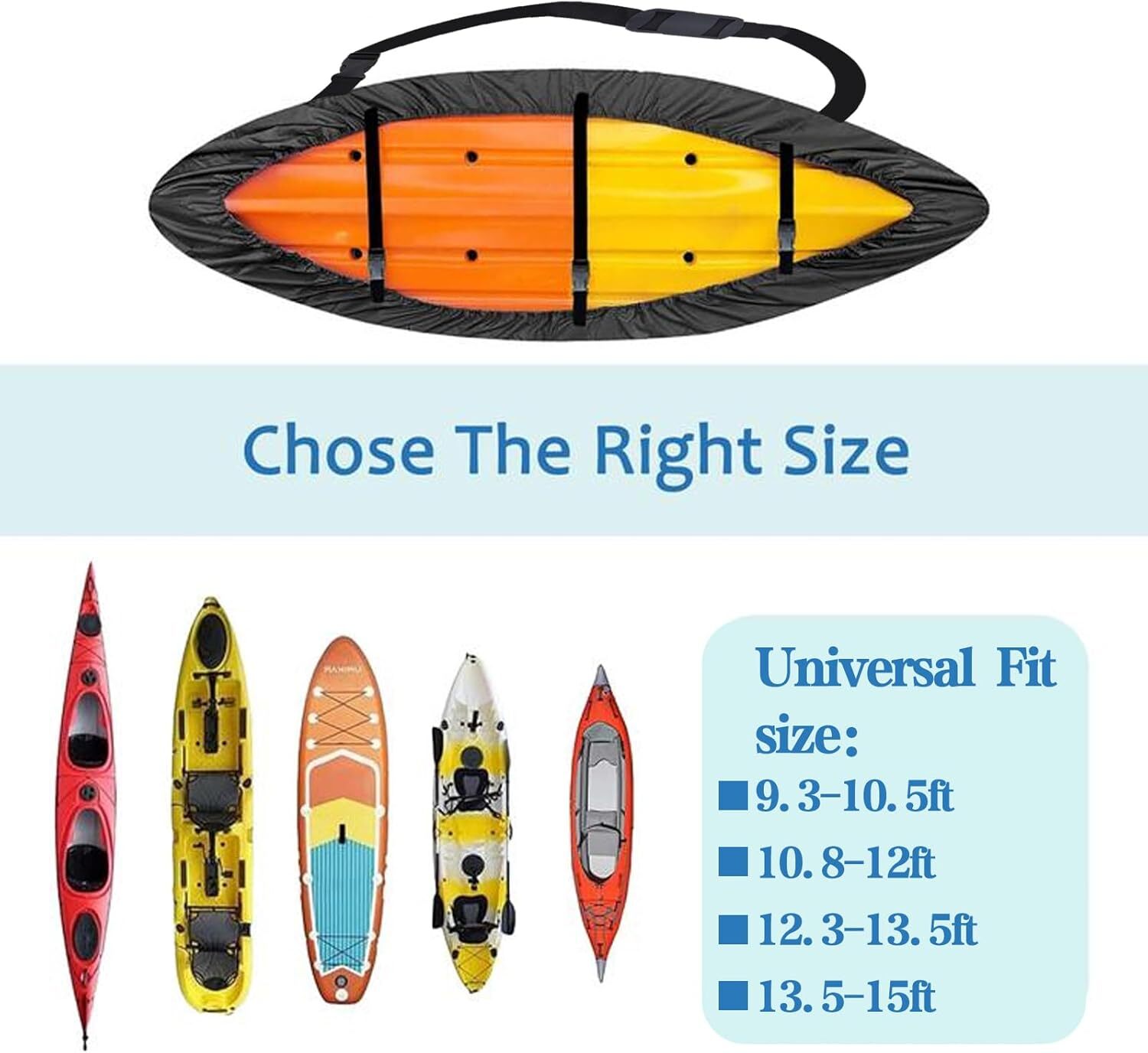 Fit 9.3-9.8ft kayak 420D Oxford Cloth Kayak Cover Waterproof UV Protection