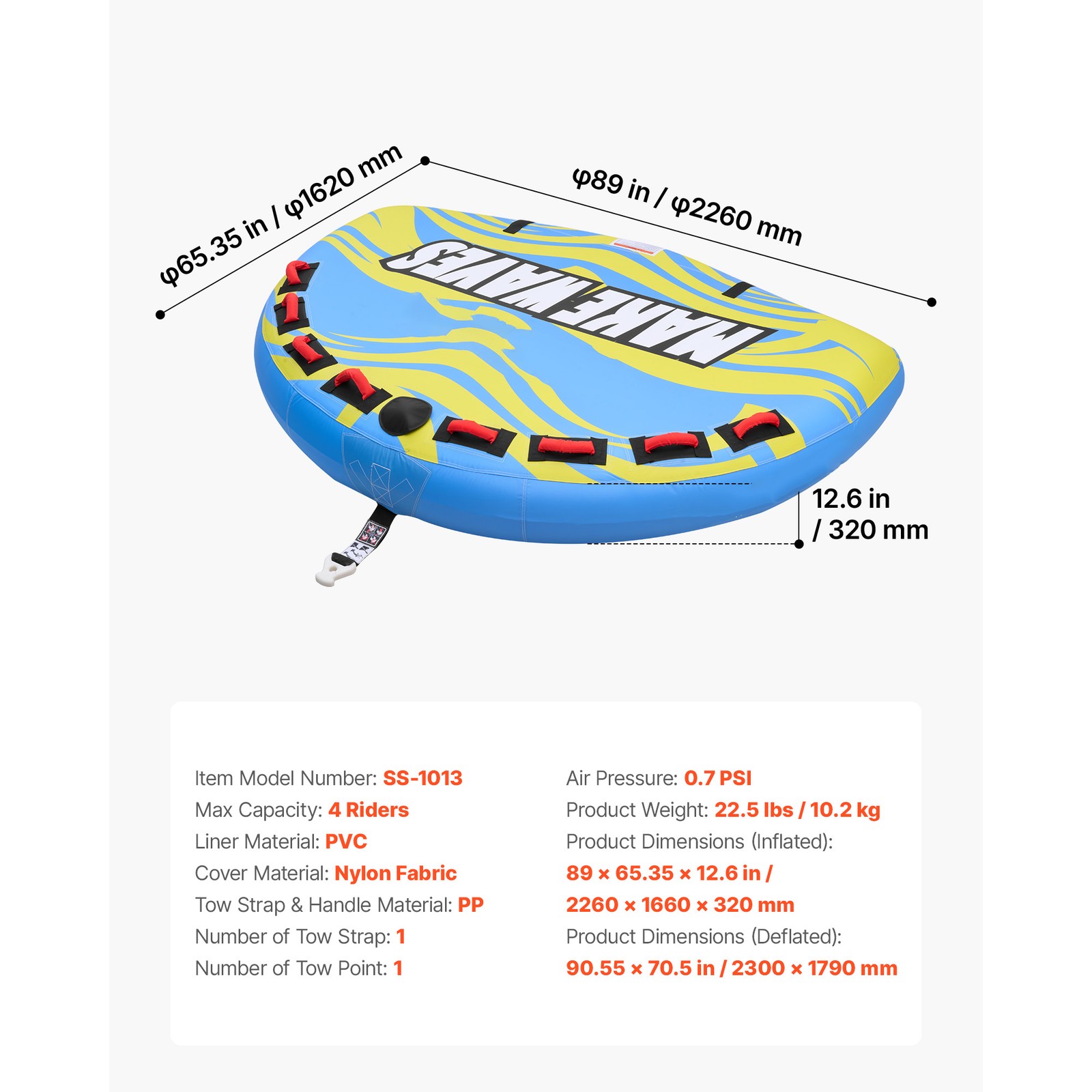 Uimoso Towable Tube for 4 Riders Inflatable Water Sports Tube for Boating