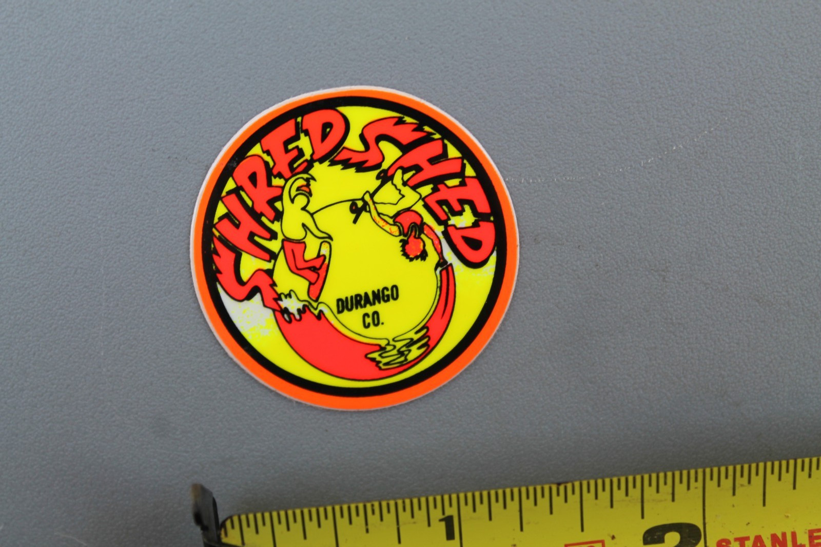 Shred Shed Durango Colorado Neon Orange Yellow 80’s V1a Vintage Surfing STICKER