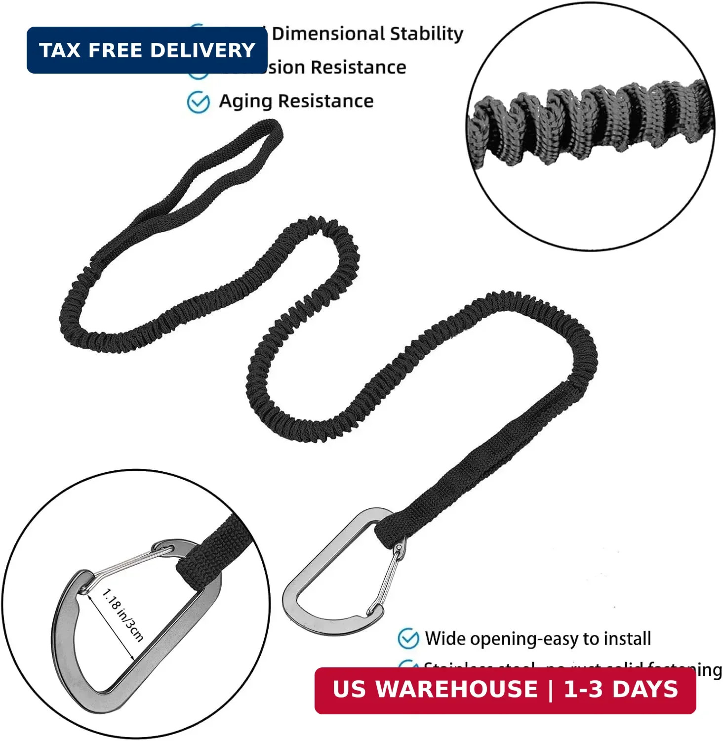 Kayak Paddle Leash Kayak Rod Leash, 3-7 ft Stretchable Strap Lanyard Rope for SU