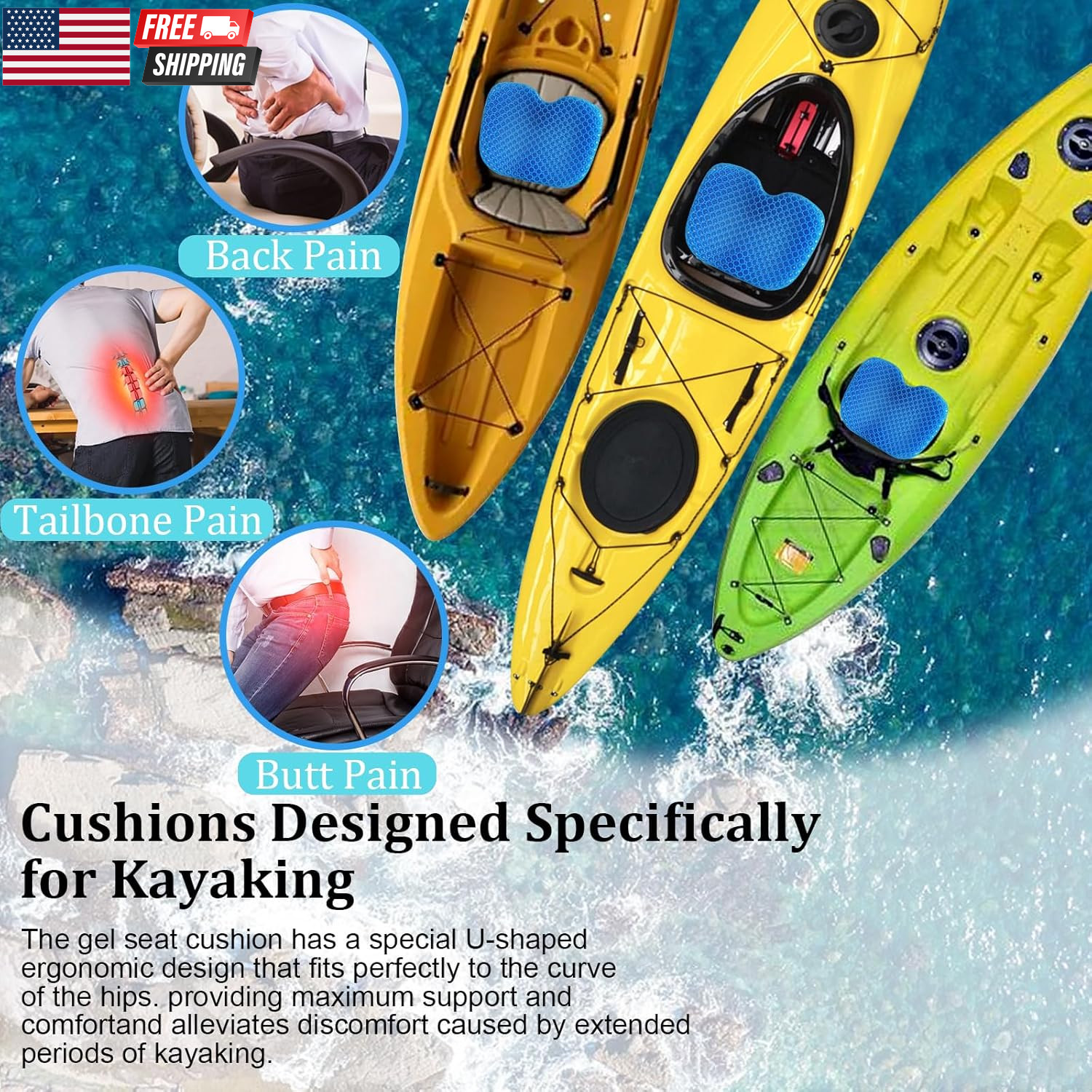 Anti-Slip Kayak Seat Cushion – Waterproof Thicken Gel Boat Kayak Canoe Rowing St