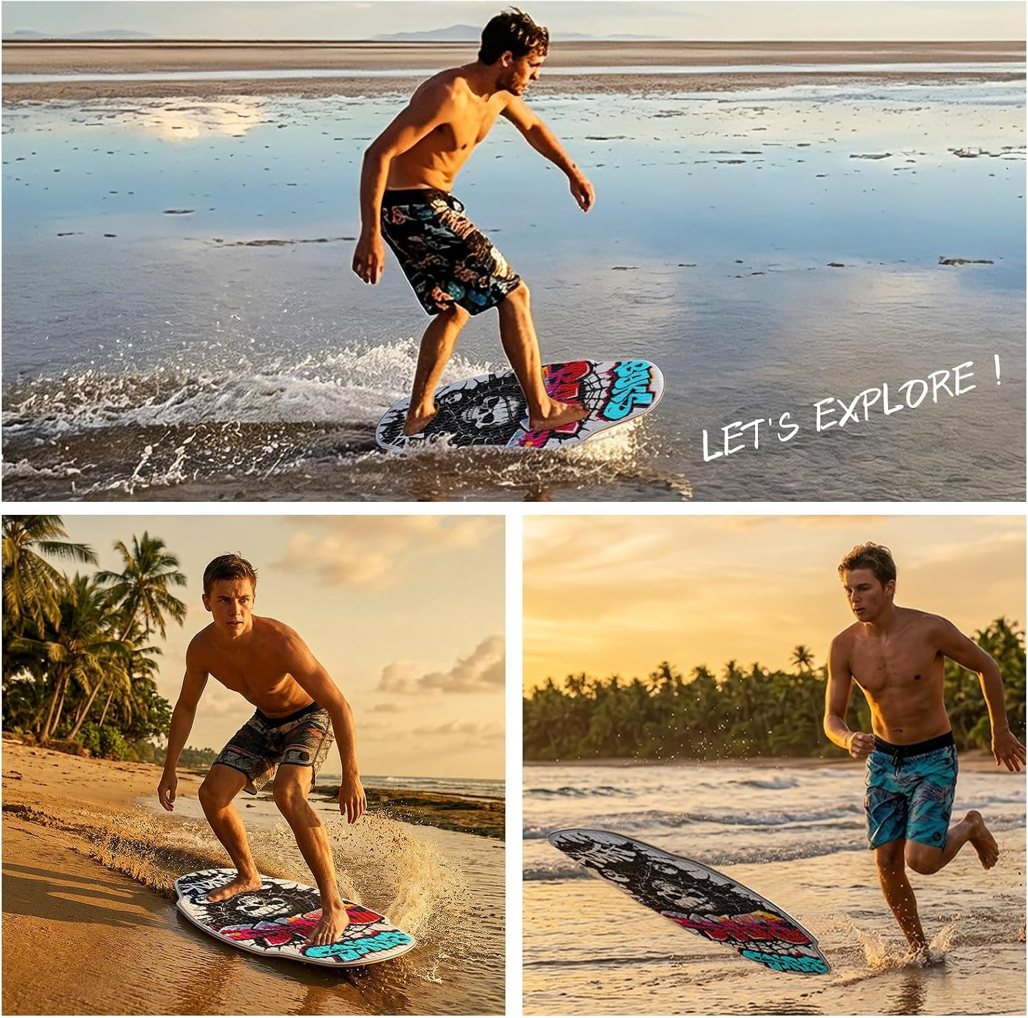 35-Inch Wooden Skimboard for Beginners and Adults | Surface with EVA Non-Slip Co