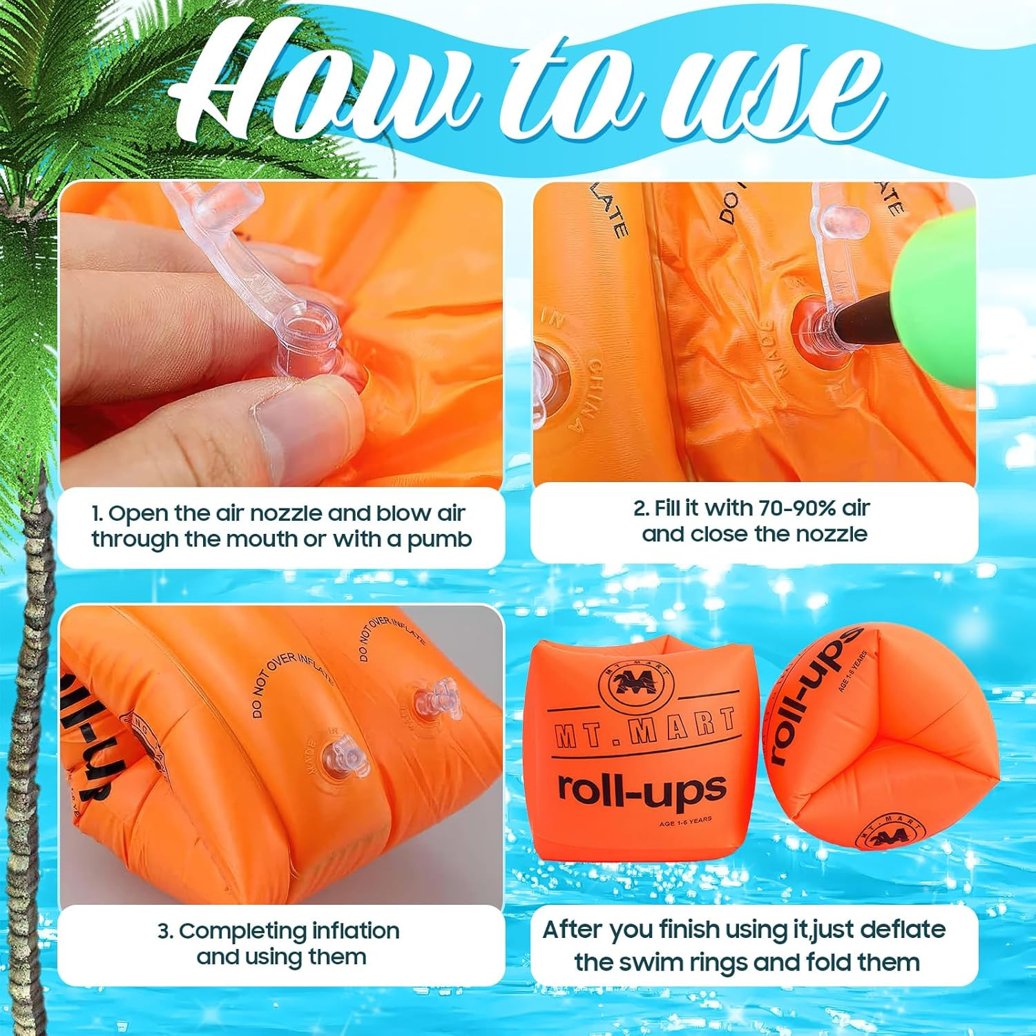Inflatable Arm Floaties – Water Wings Swim Arm Bands Floatation Floaties, PVC Po