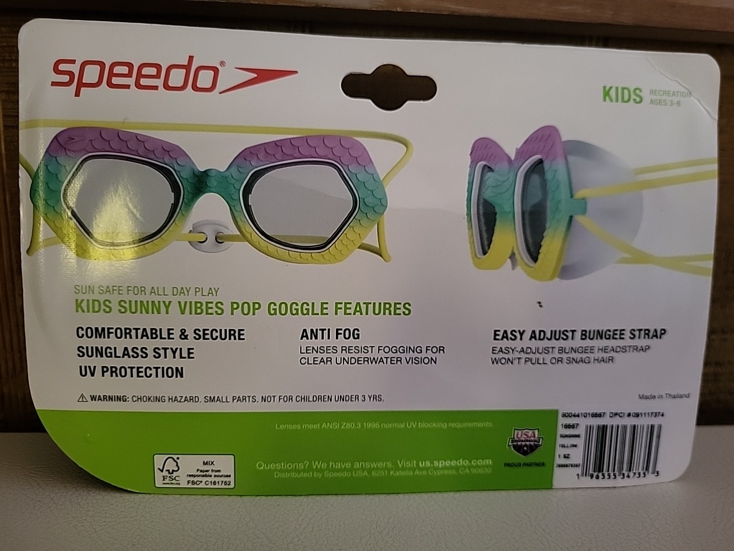 Speedo Kids Sunglass Swim Goggles Age 3-6 Anti Fog Easy Adjust UV New Sealed