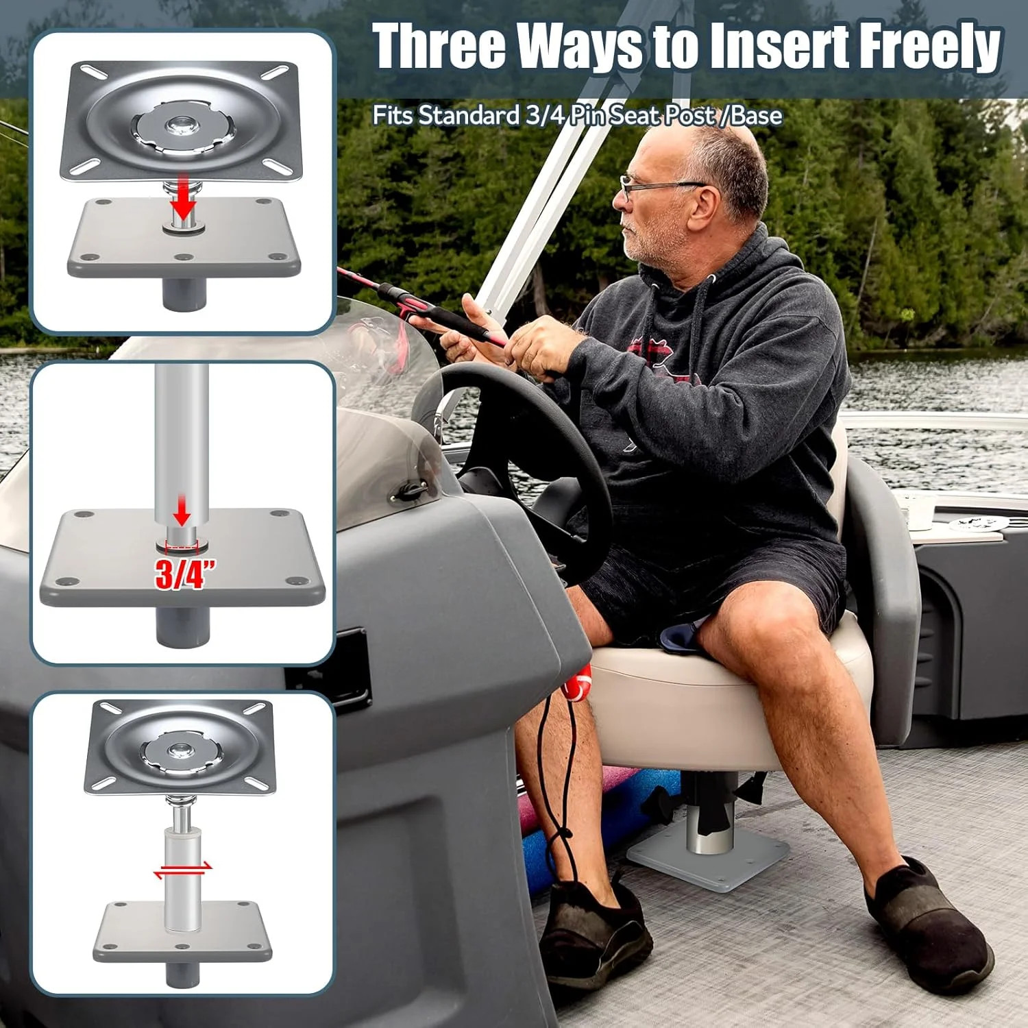 2Pcs Boat Seat Base Mount Boat Seat Pedestal Base 7″ x 7″, Boat Seat Base for 3