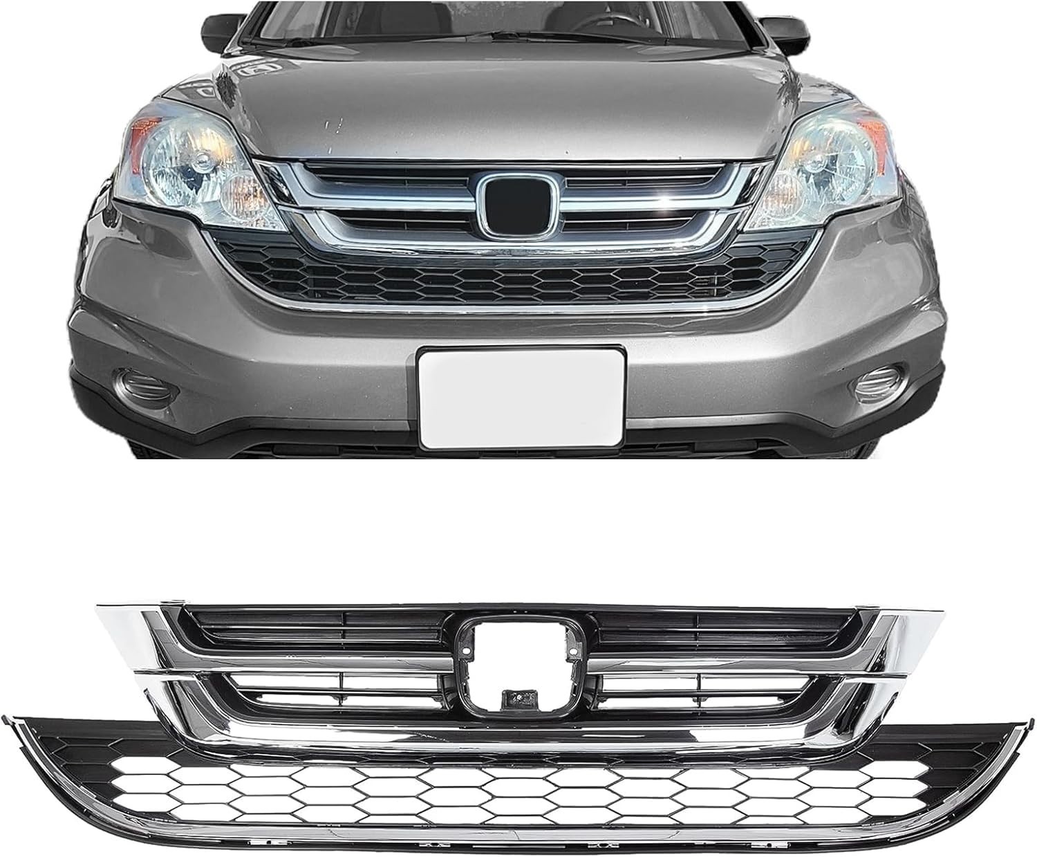Front Bumper Upper & Lower Grille Grill for 2010-2011 Honda CRV CR-V Hood Mesh