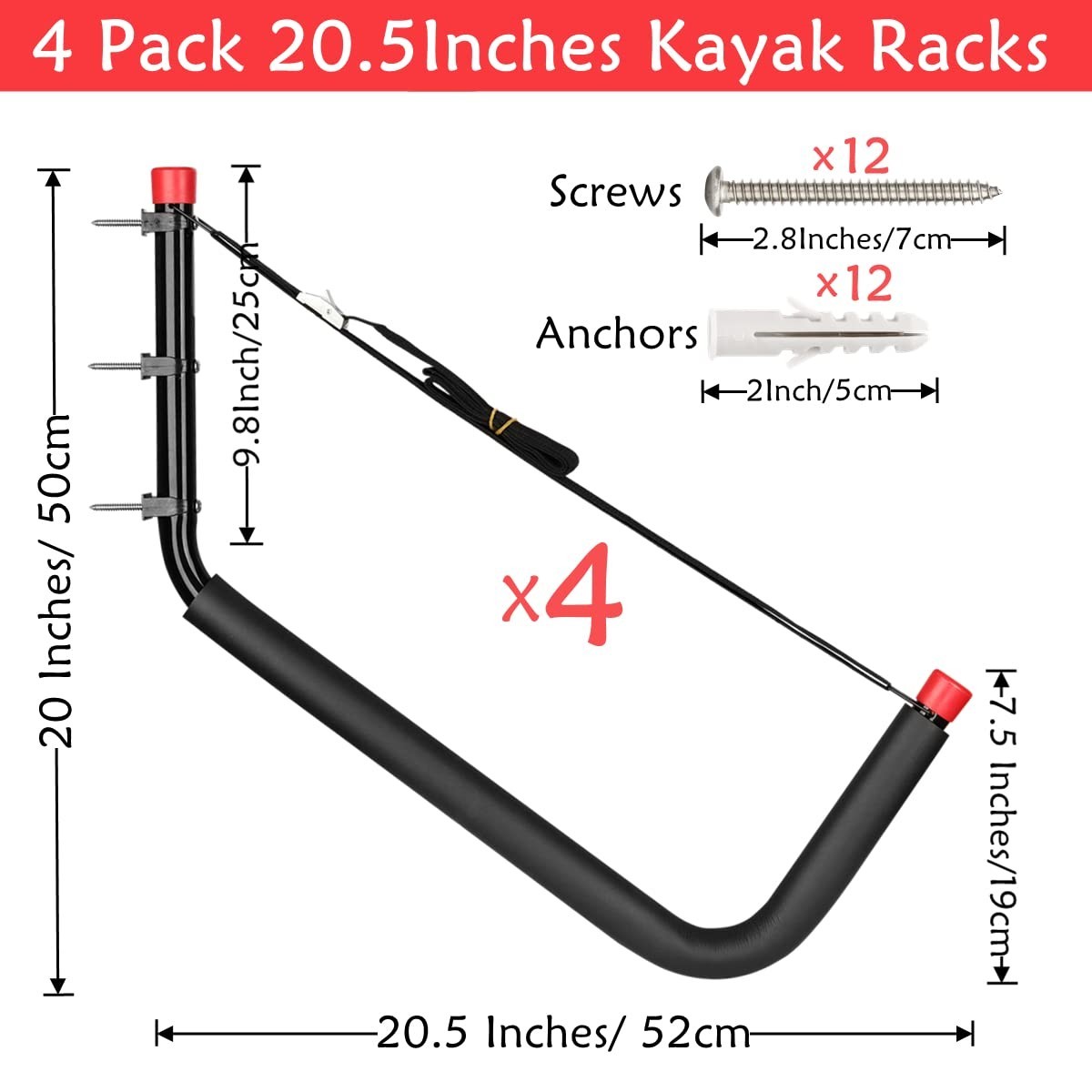 Heavy Duty Kayak Storage Racks, Wall Mount Hooks for SUP, Paddle Boards & Surfbo