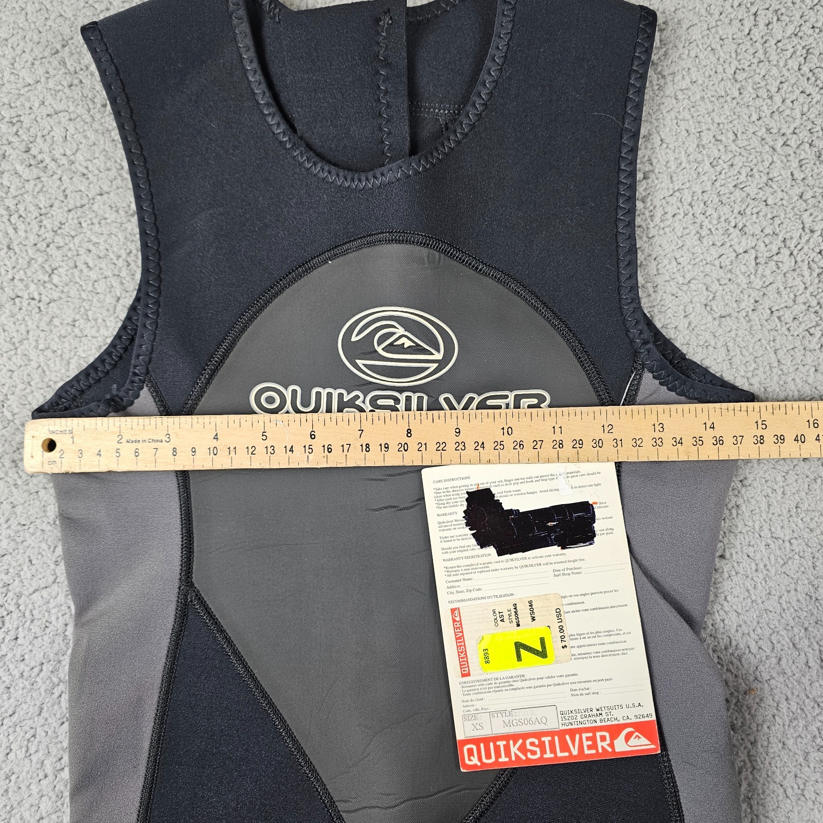 Quicksilver Wetsuit Youth XS Black Gray GS210 Back Zip Sleeveless Shorts NWT