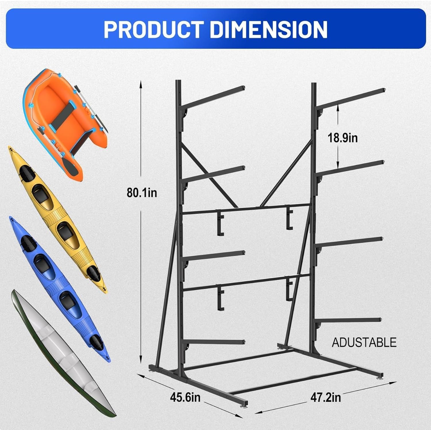 4-Tier Freestanding Kayak Storage Rack for 4 Kayaks 320lbs Capacity Outdoor Use