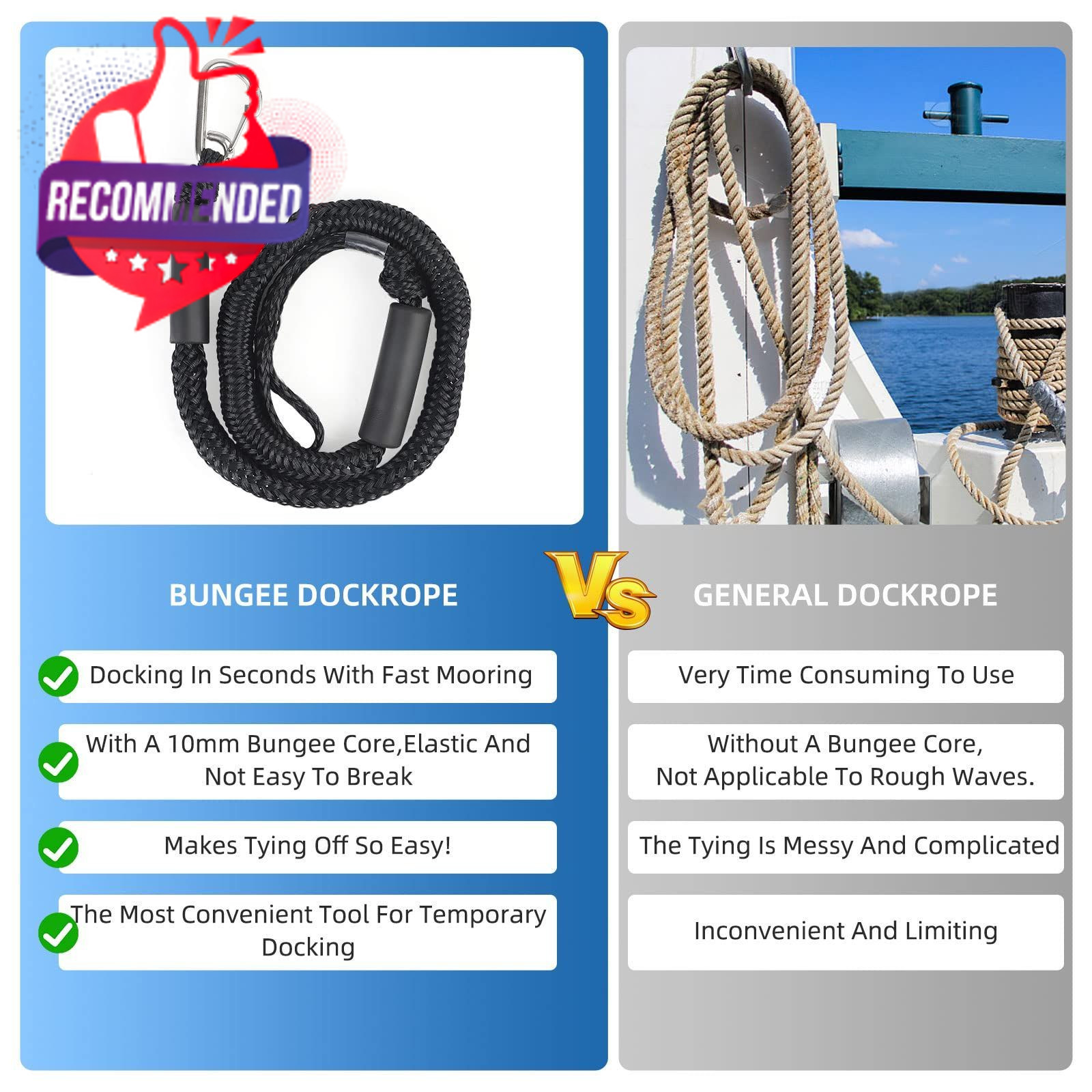 Bungee Dock Lines for Boats 4ft, 2 Pack Shock Absorbing Mooring 4Ft, Black