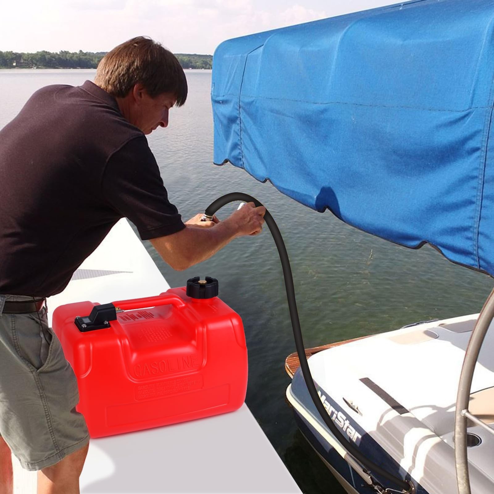 3 Gallon Portable Marine Tank with 9.8ft Hose-12L Marine Boat Transfer Tank, …