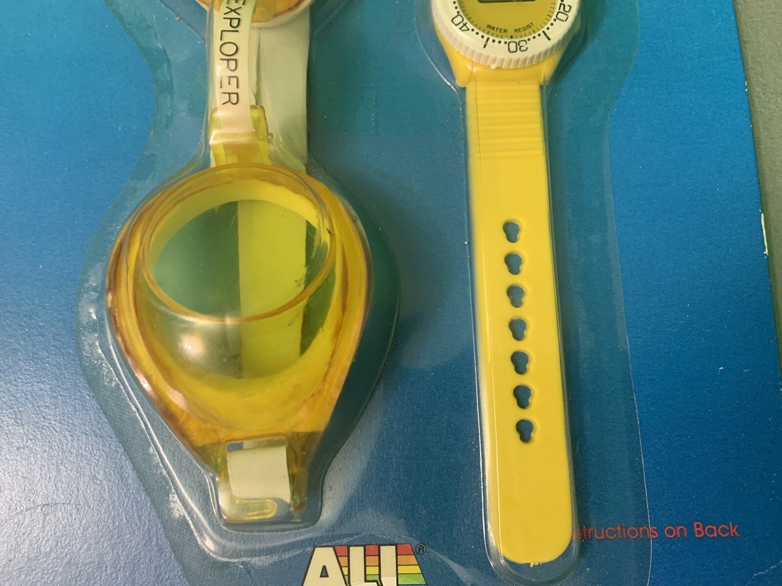 Aqua Explorer Swimming Goggles & Water Resistant Watch Vintage 1980’s NEW Yellow