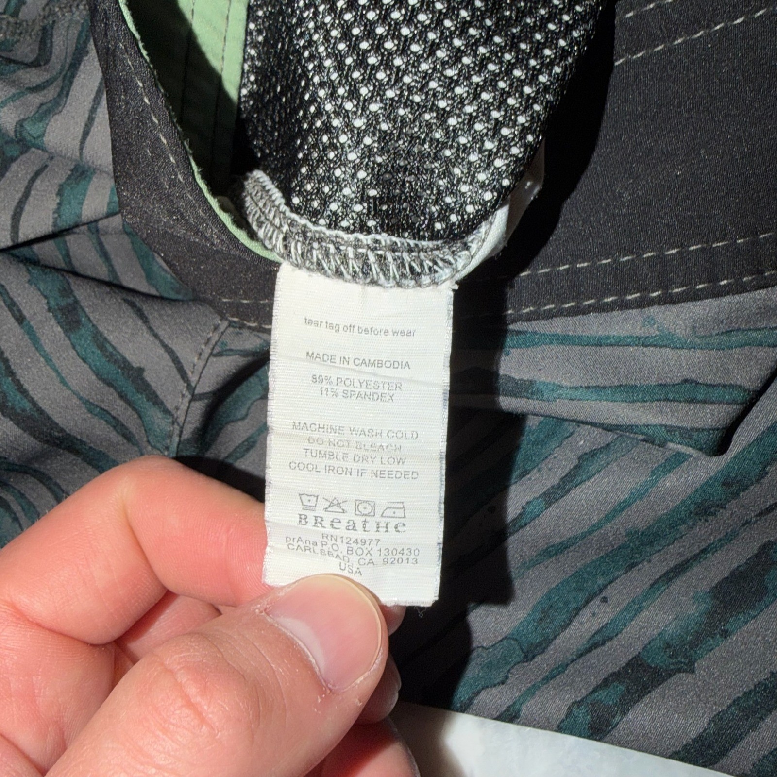 prAna Board Shorts Mens Size 32 Gray Green Striped Swim Trunks
