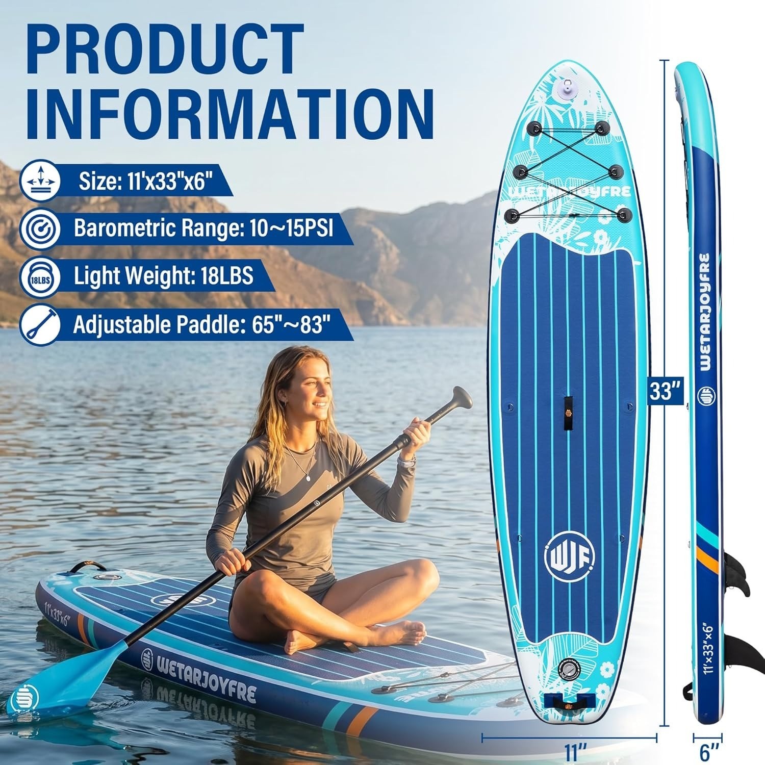 11FT Inflatable SUP Stand Up Paddle Board Wide Surfboard Adults Youth Ocean Lake