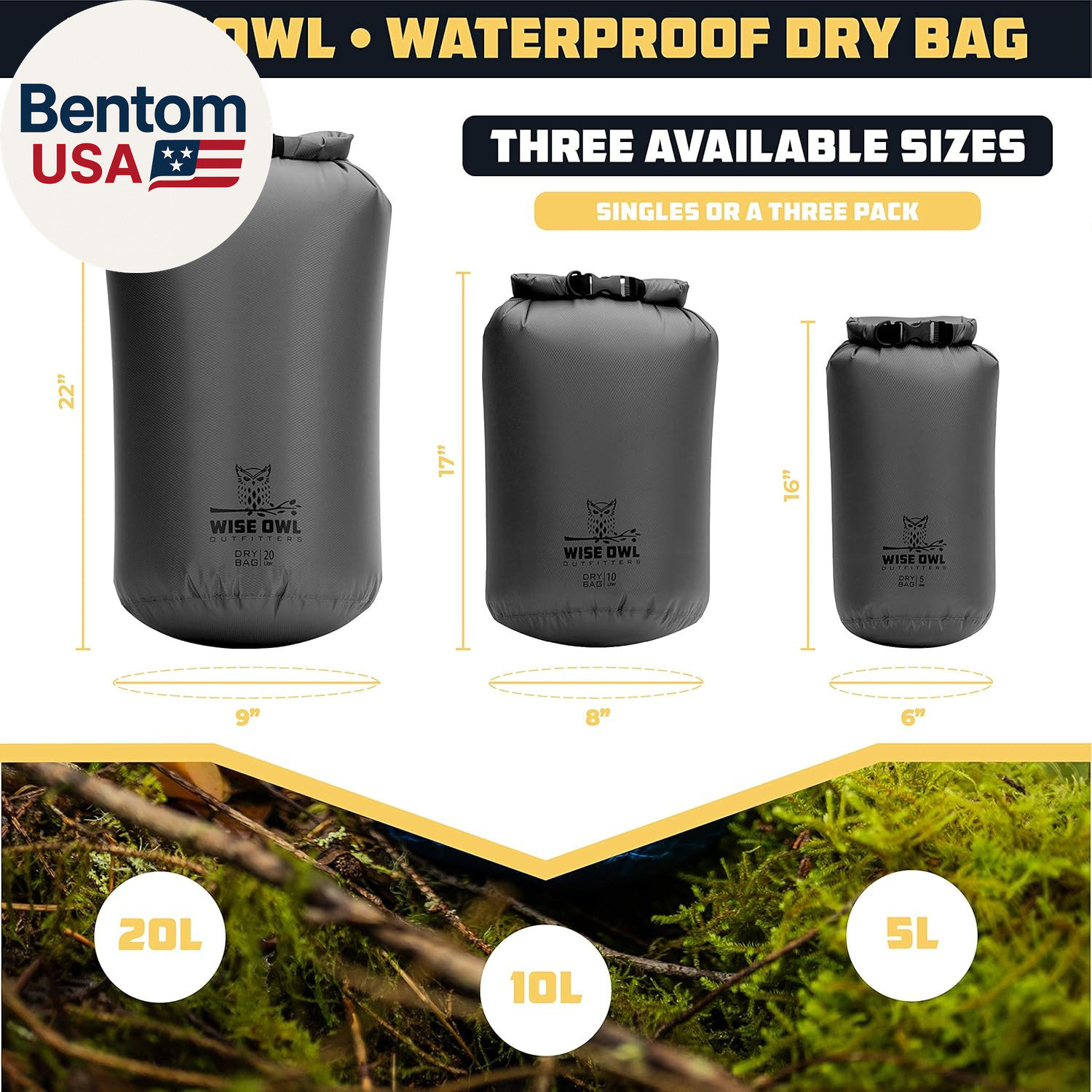 Waterproof Dry Bag 3-Pack – Lightweight & Airtight 5L/10L/20L Small & Large Dry