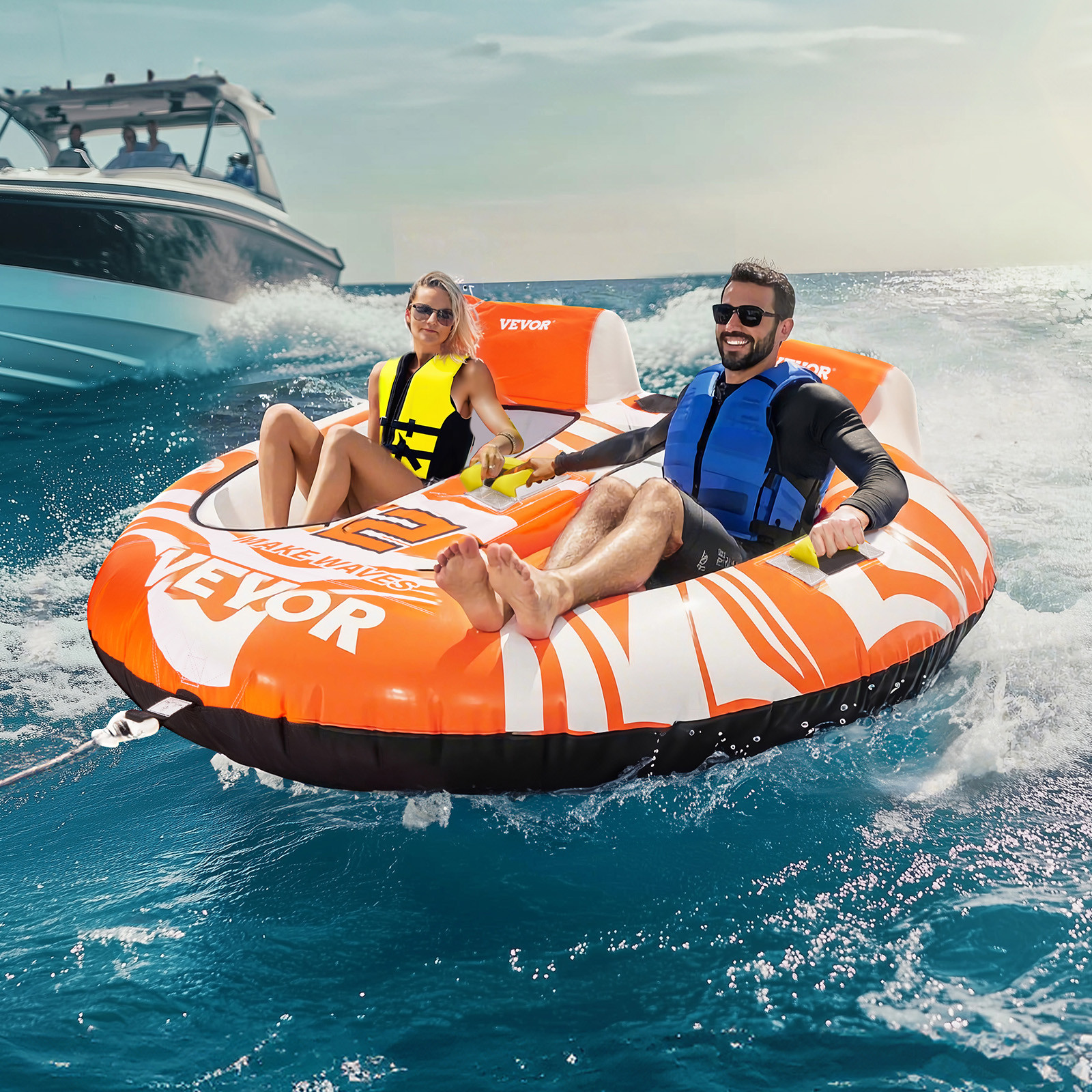 VEVOR Towable Tubes for Boating 2-Person Inflatable Boating with 2 Cockpits
