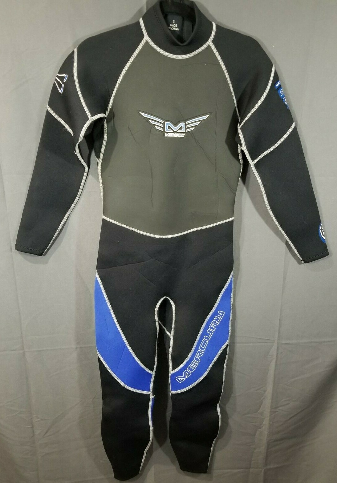 MERCURY US DIVERS 3/2 TITANIUM Full Length WETSUIT- Black /Gray W/Blue TRIM Sz S