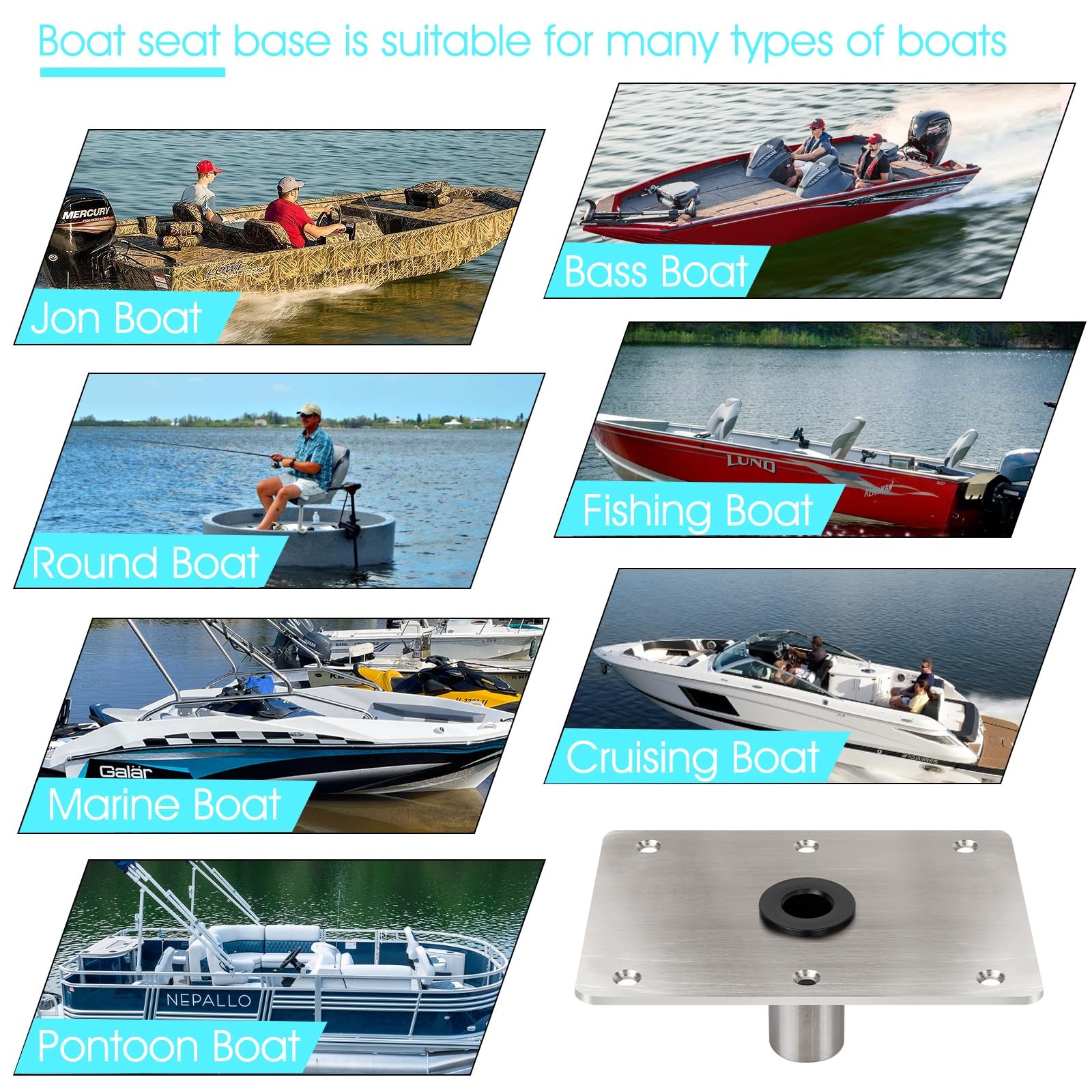 CLLOMAGY Boat Seat Base Mount 2pack 7×7 Stainless Steel, Metallic