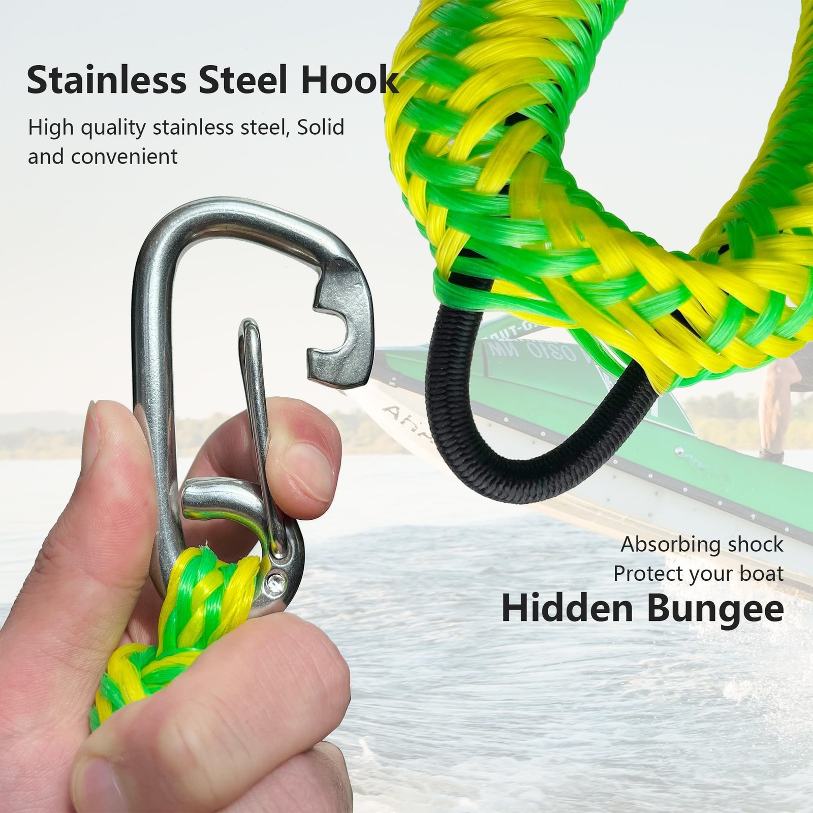 4FT Boat Bungee Dock Line Marine Rope 2-Pack for Docking with 316 Stainless S…