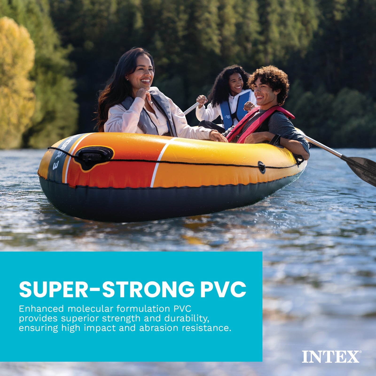 INTEX Challenger 3 Inflatable Boat Set with 54″ Oars, Pump, & Oar Locks (Used)