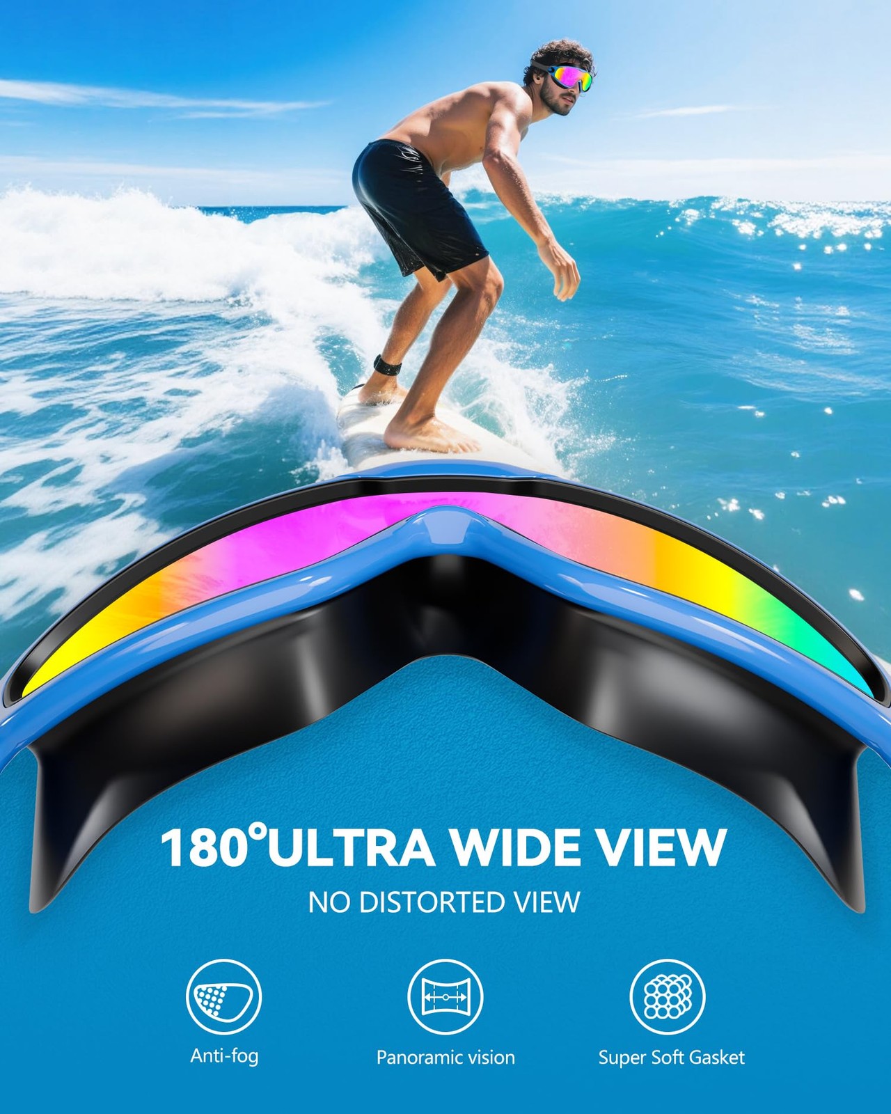 Swimming Goggles for Adult Kids Wide View Anti-Fog UV w/ Earplugs Nose Clips