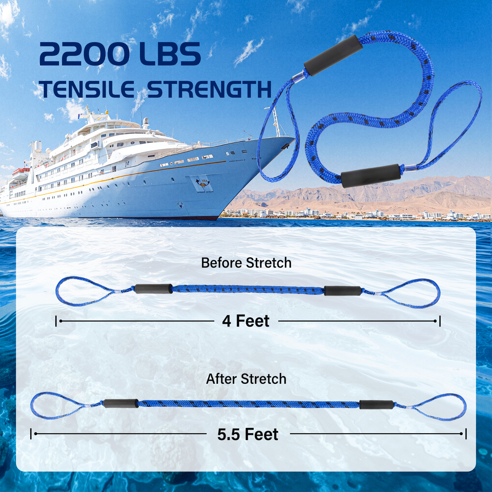 4 Pack Marine Bungee Dock Line Boat Mooring Rope Anchor Cord Stretch Line
