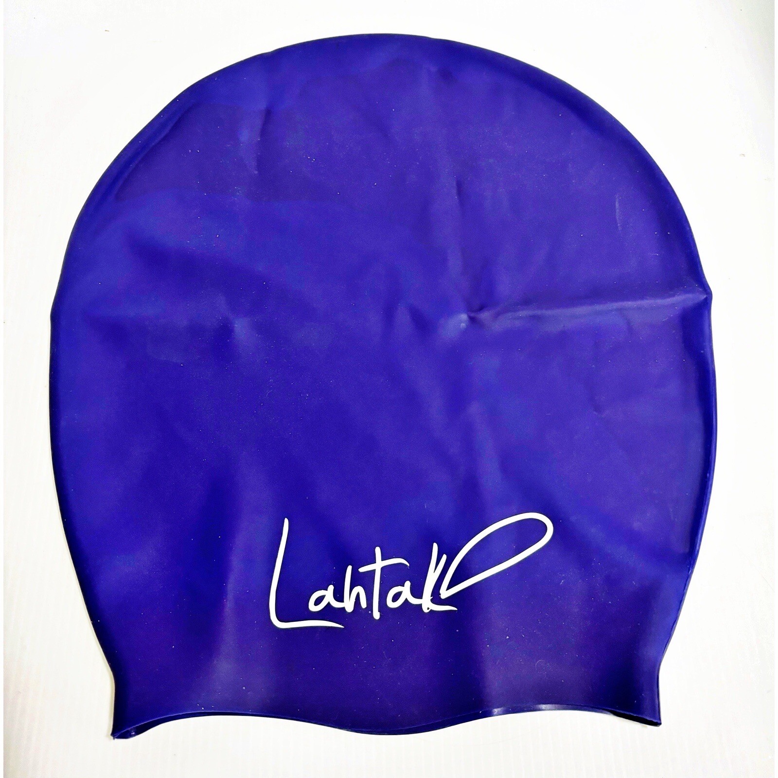 LAHTAK Swim Cap Extra Large 100% Silicone Long Hair Blue Purple w Pouch