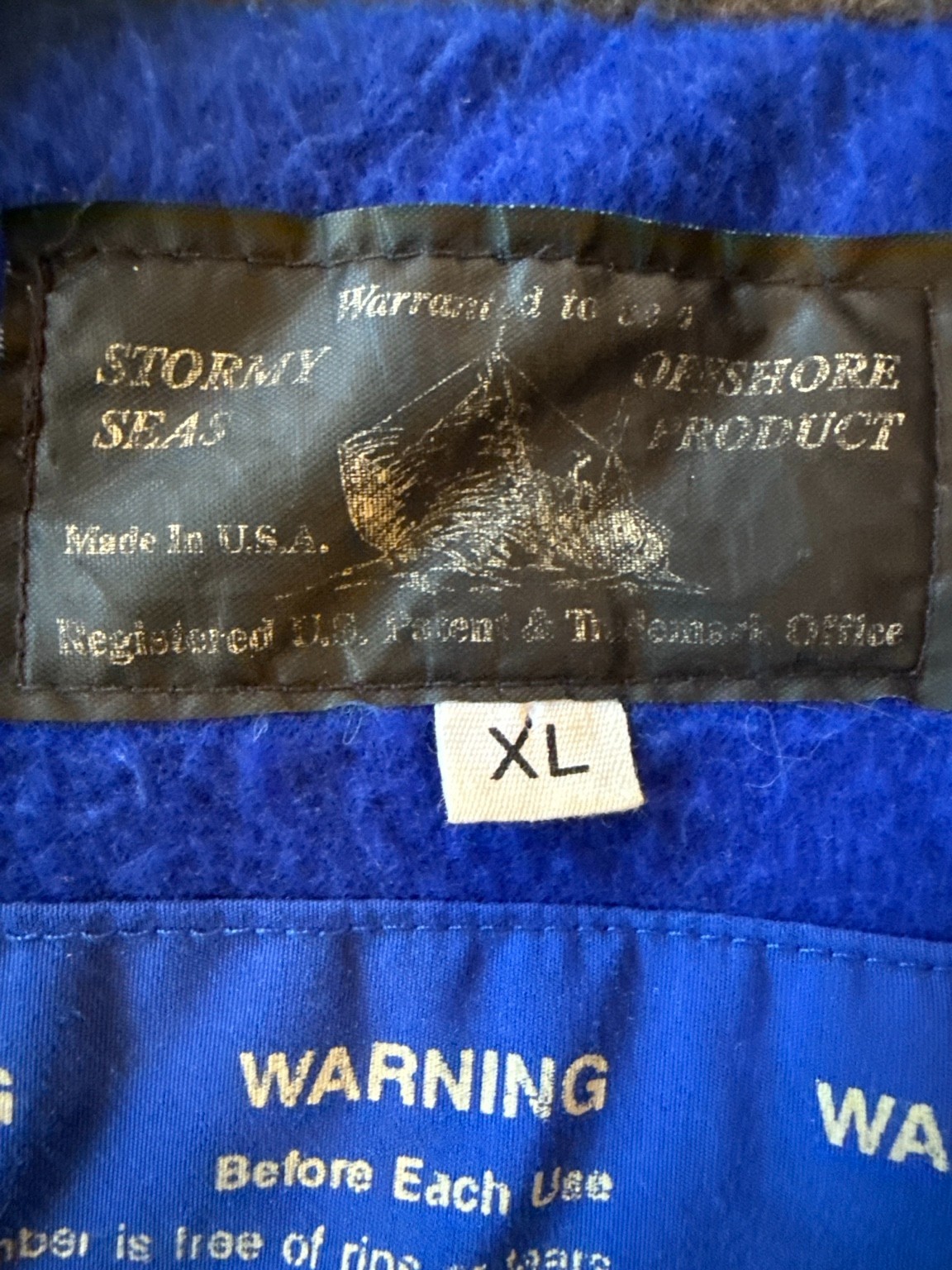 Vintage Stormy Seas Inflatable Flotation Jacket XL Blue Gray USA Fishing