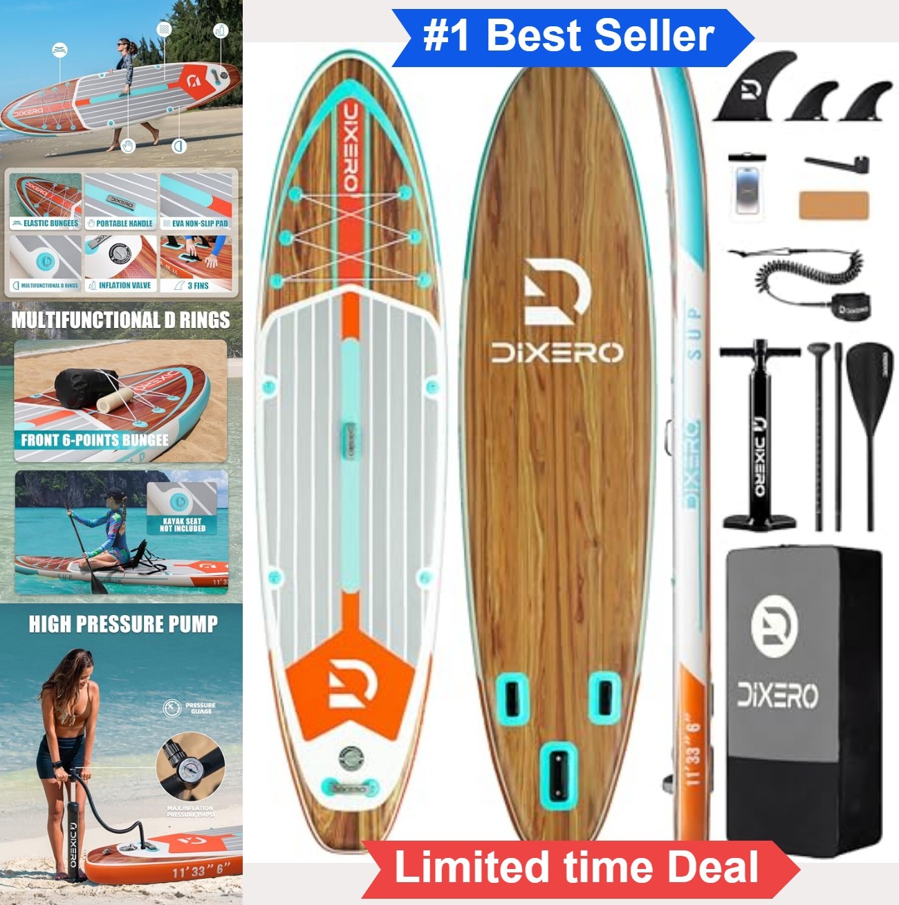 Inflatable Stand Up Paddle Board 11ft 33in Wide 400lb Capacity Accessories