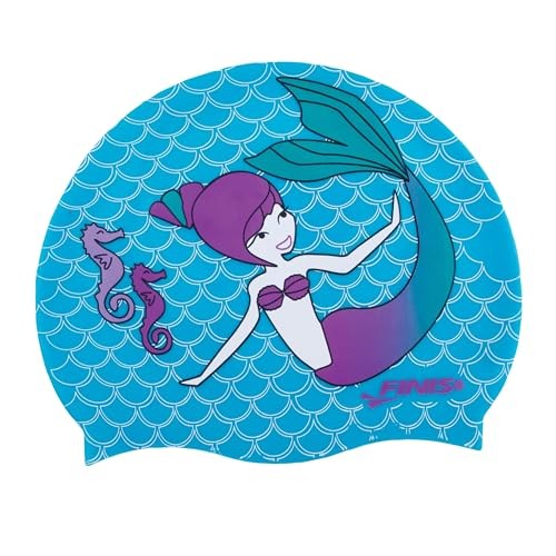 Mermaid Kids Swim Cap – 100% Silicone – Fun Prints – Universal Fit – Chlorine