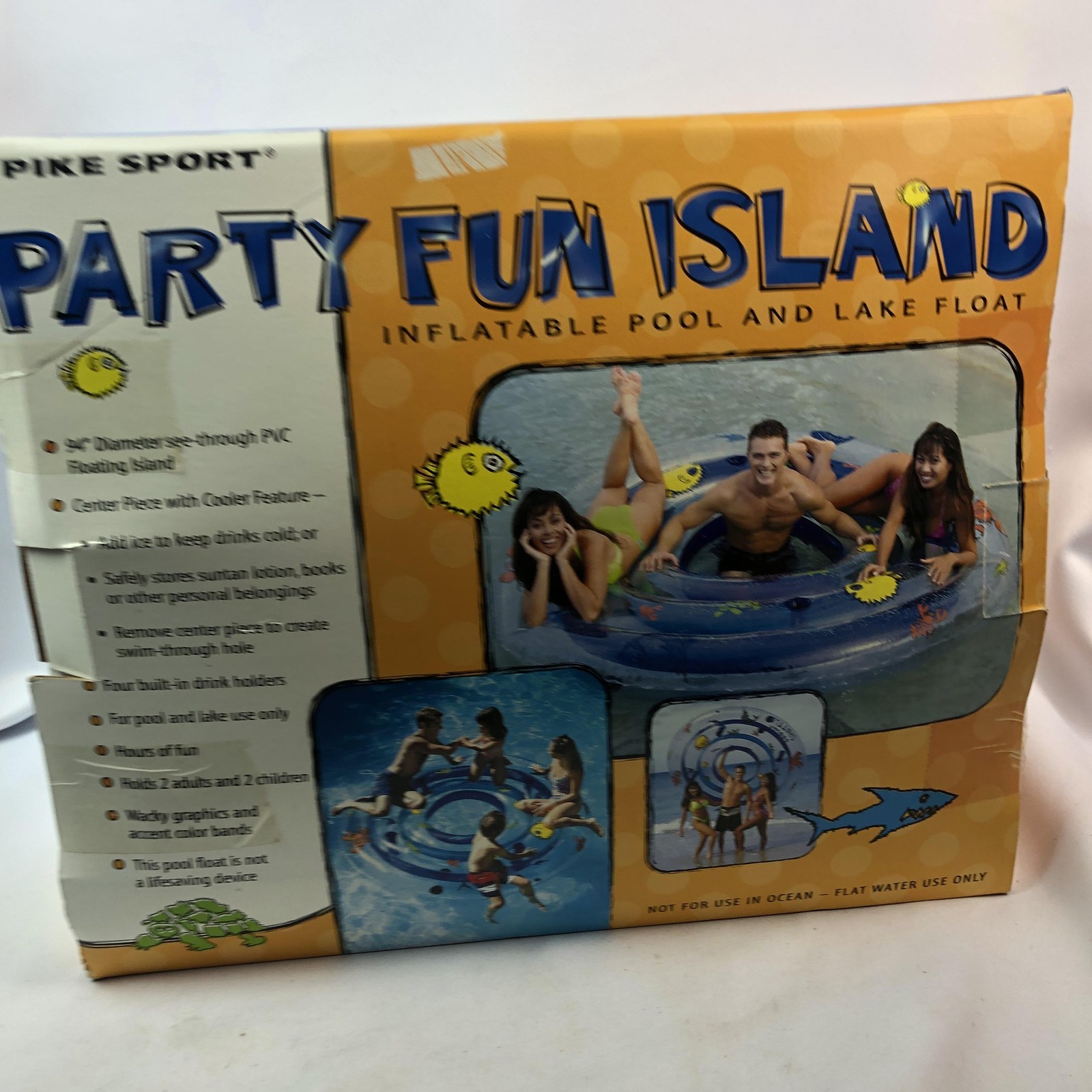 Pike Sport Party Fun Island 94in Inflatable Pool Lake Float PVC 4 Drink Holders