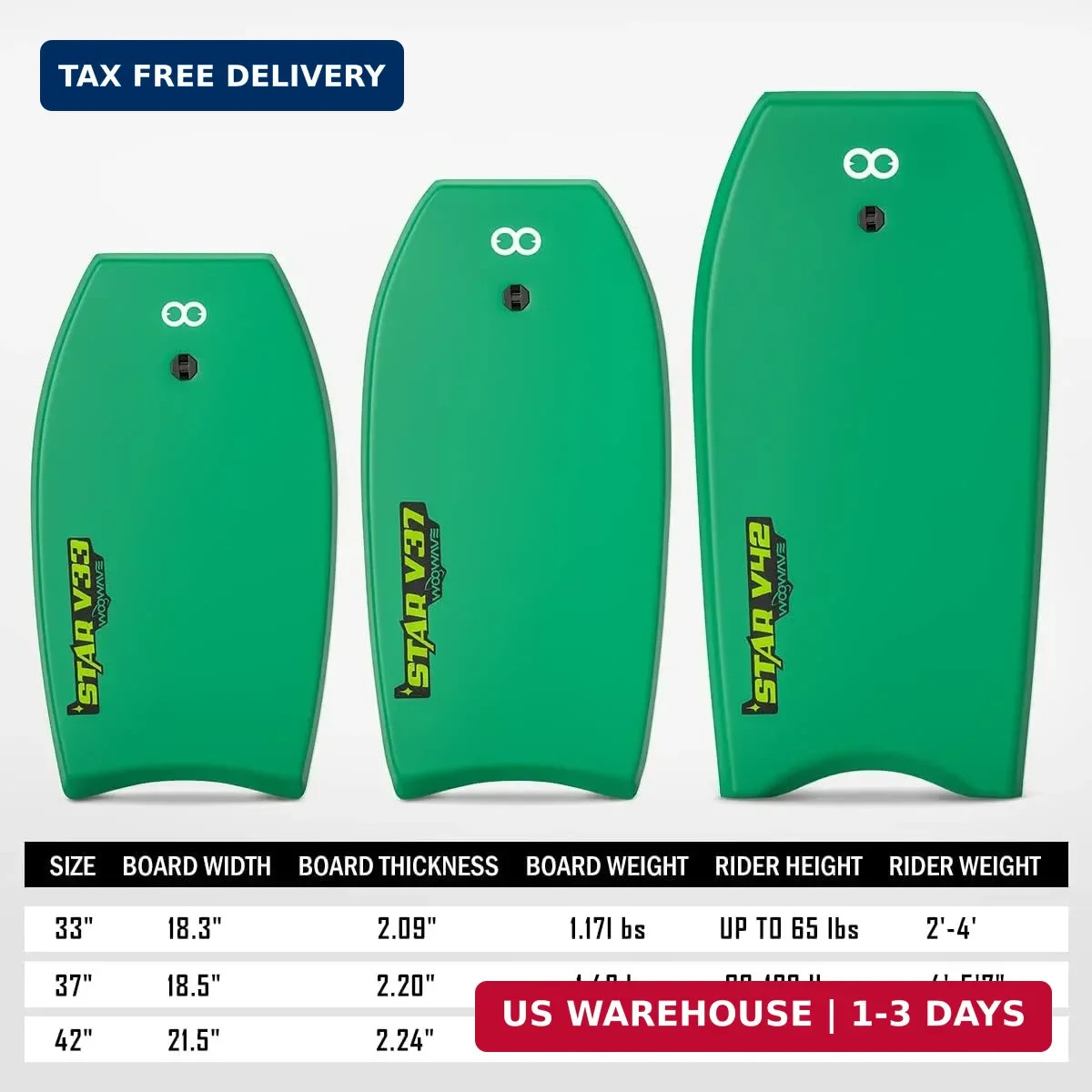 WOOWAVE Bodyboard 33-inch/37-inch/42-inch Premium IXPE Body Board with Coiled Wr