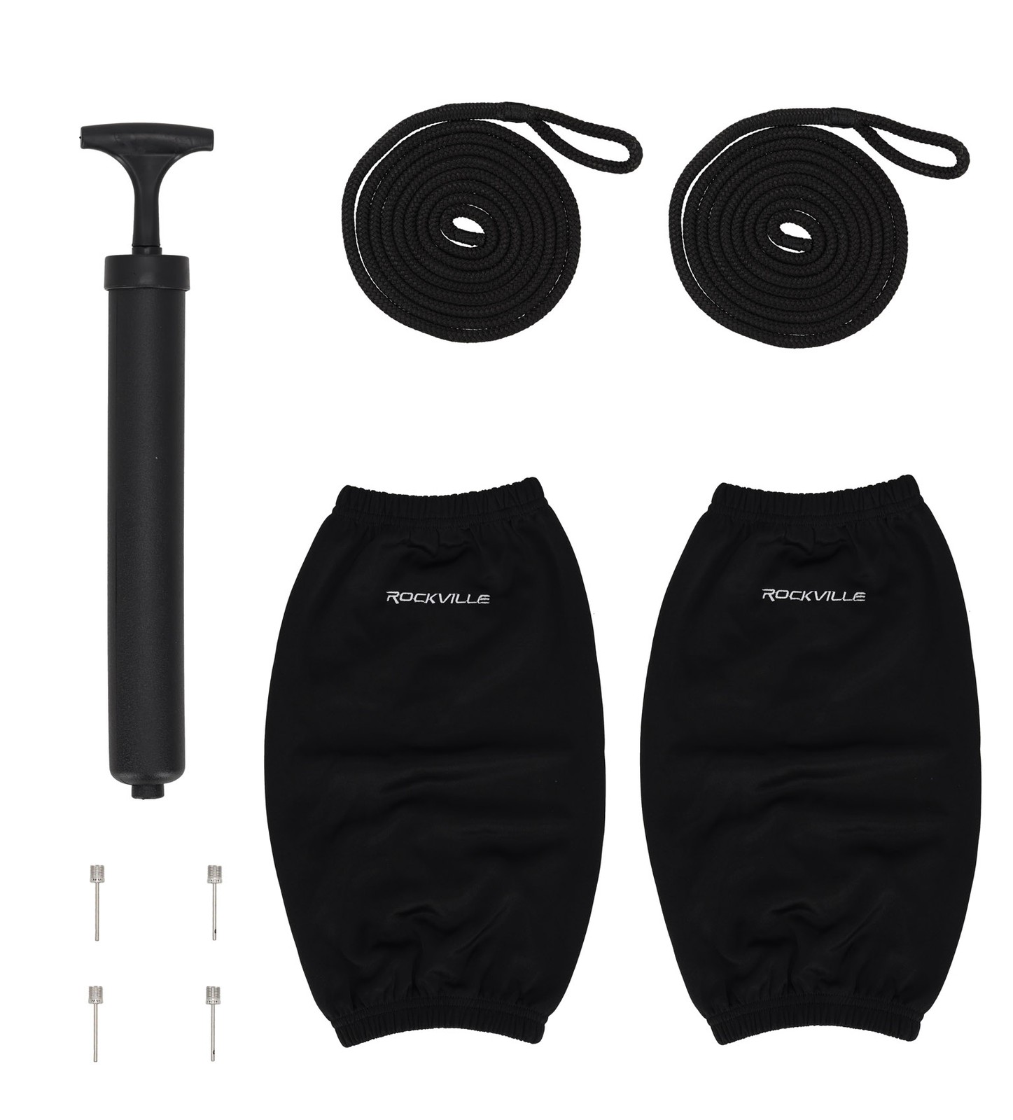 Rockville FEN265-BLACK Boat Fender Package 2 Bumpers 6.5″x23″, 2 Covers, 2 Lines