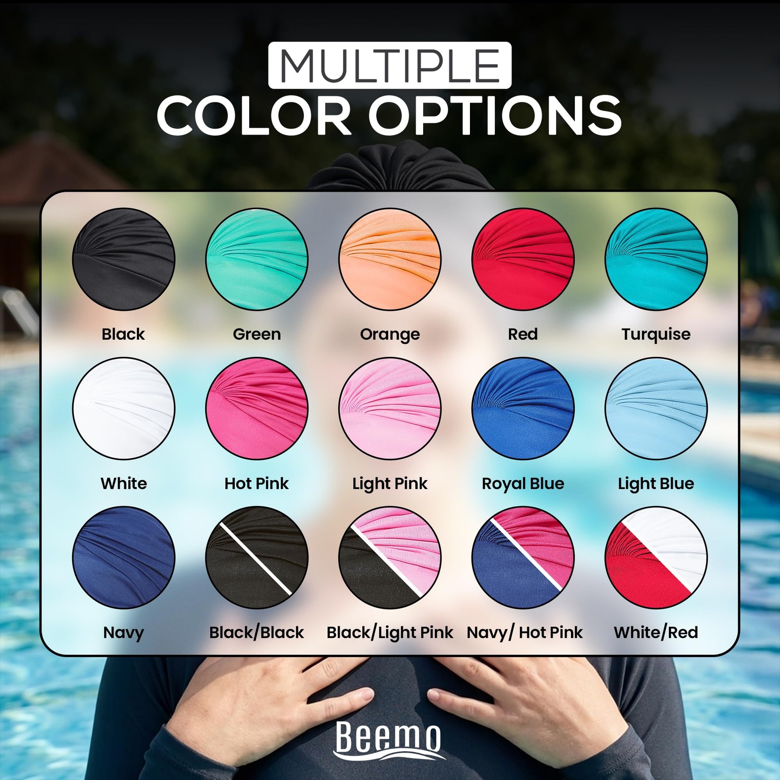 Beemo Swim Caps For Women Swimming Turban Polyester Latex Lined Pleated For