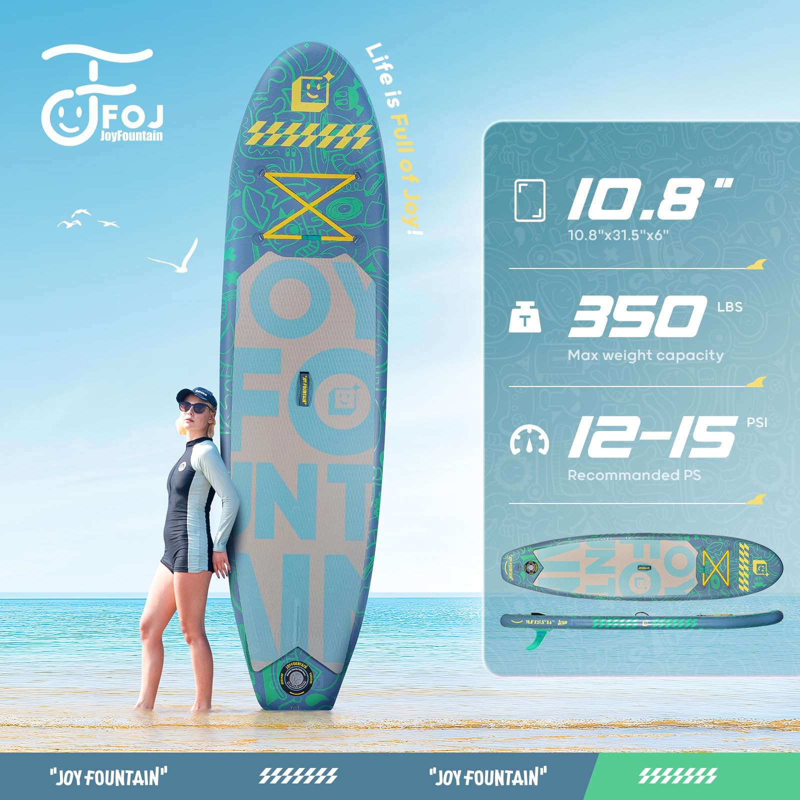 Inflatable Paddle Board,10.8’x31.5×6 Stand Up Paddle Boards, SUP Board Paddle wi