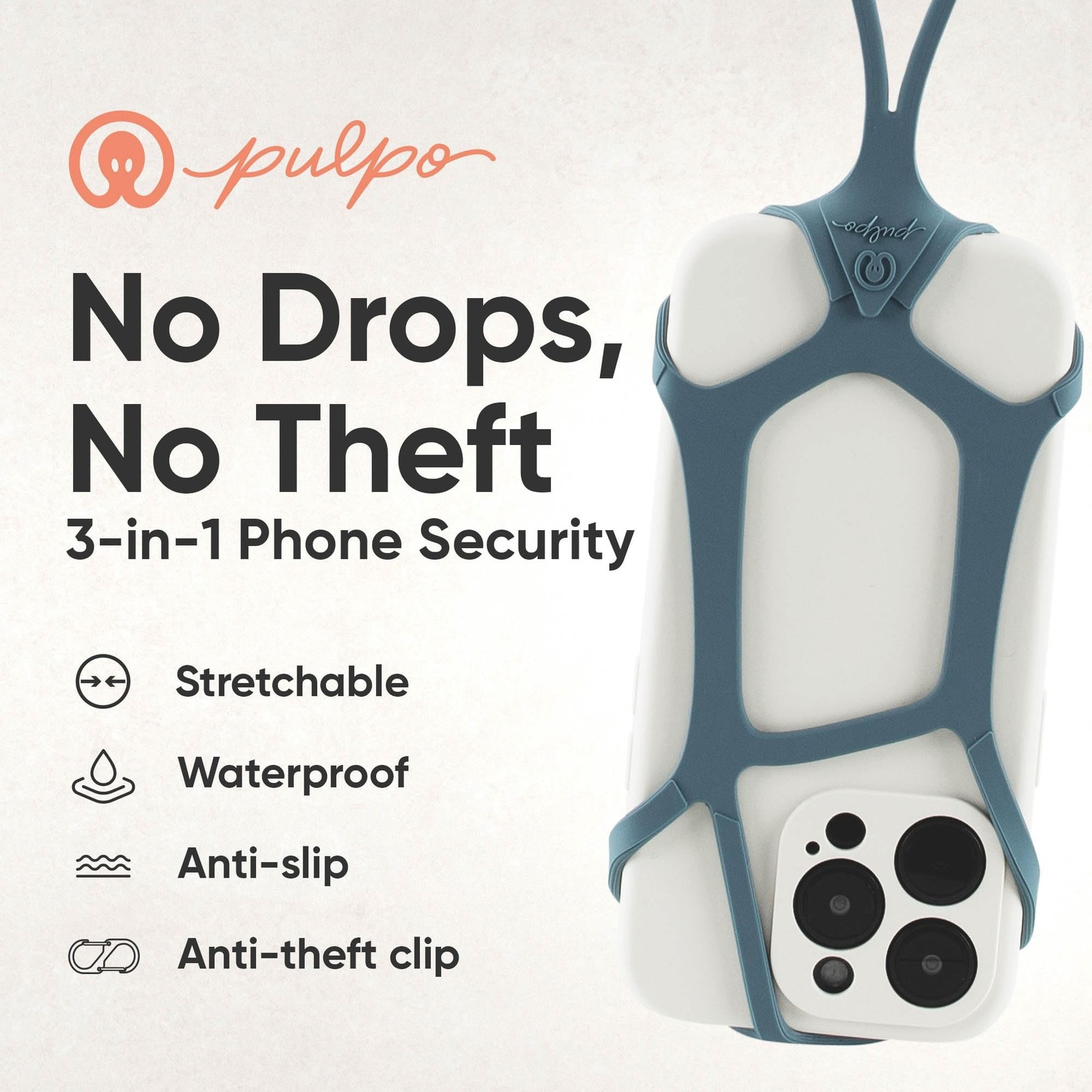 Pulpo Safety Cell Phone Lanyard Grey Fits Smartphones 6.1 to 6.8” – Anti T