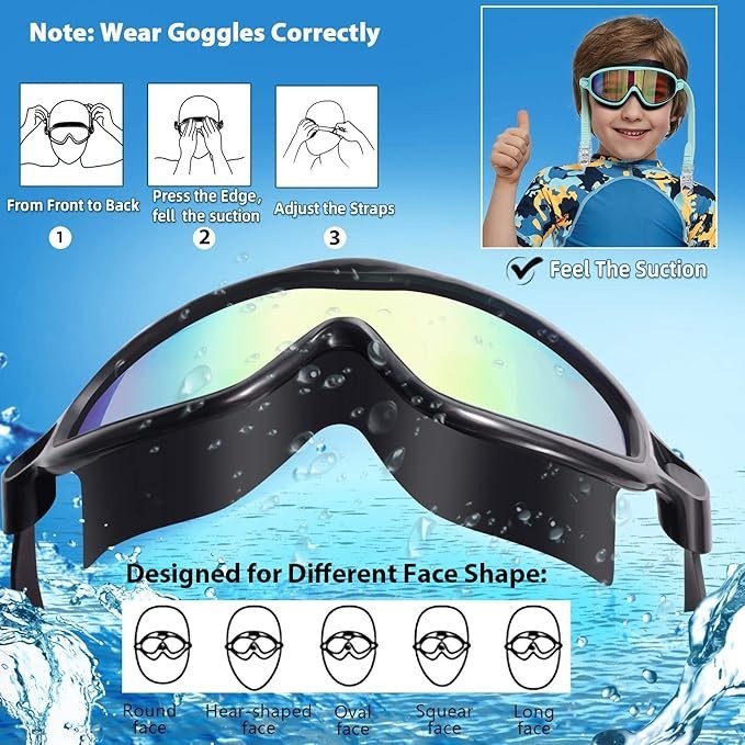 Seago Swim Goggles 2 Pack Anti-Fog Anti-UV Wide View Swimming Goggles for Kids 3
