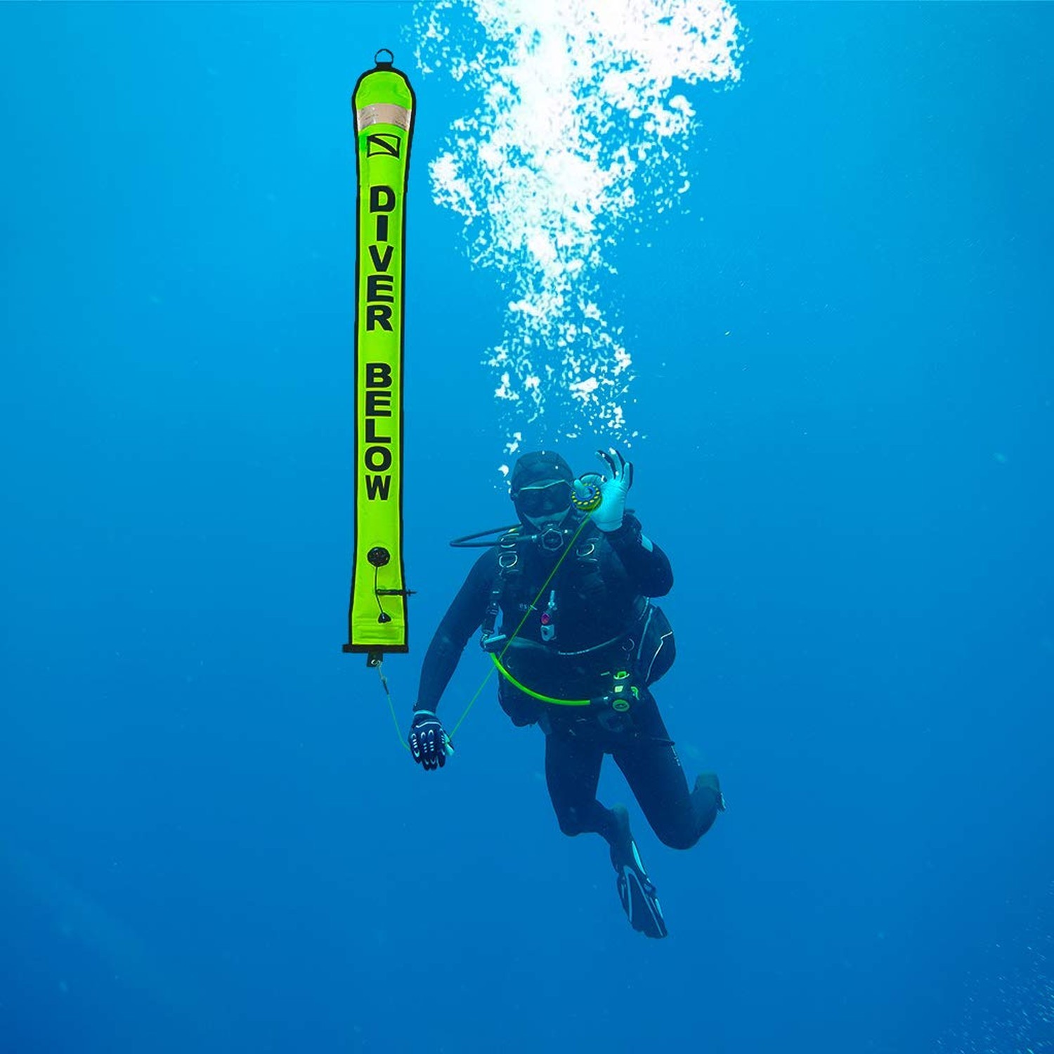 4ft Yellow Scuba Diving SMB, Open Bottom Surface Marker Buoy with Safety Saus…