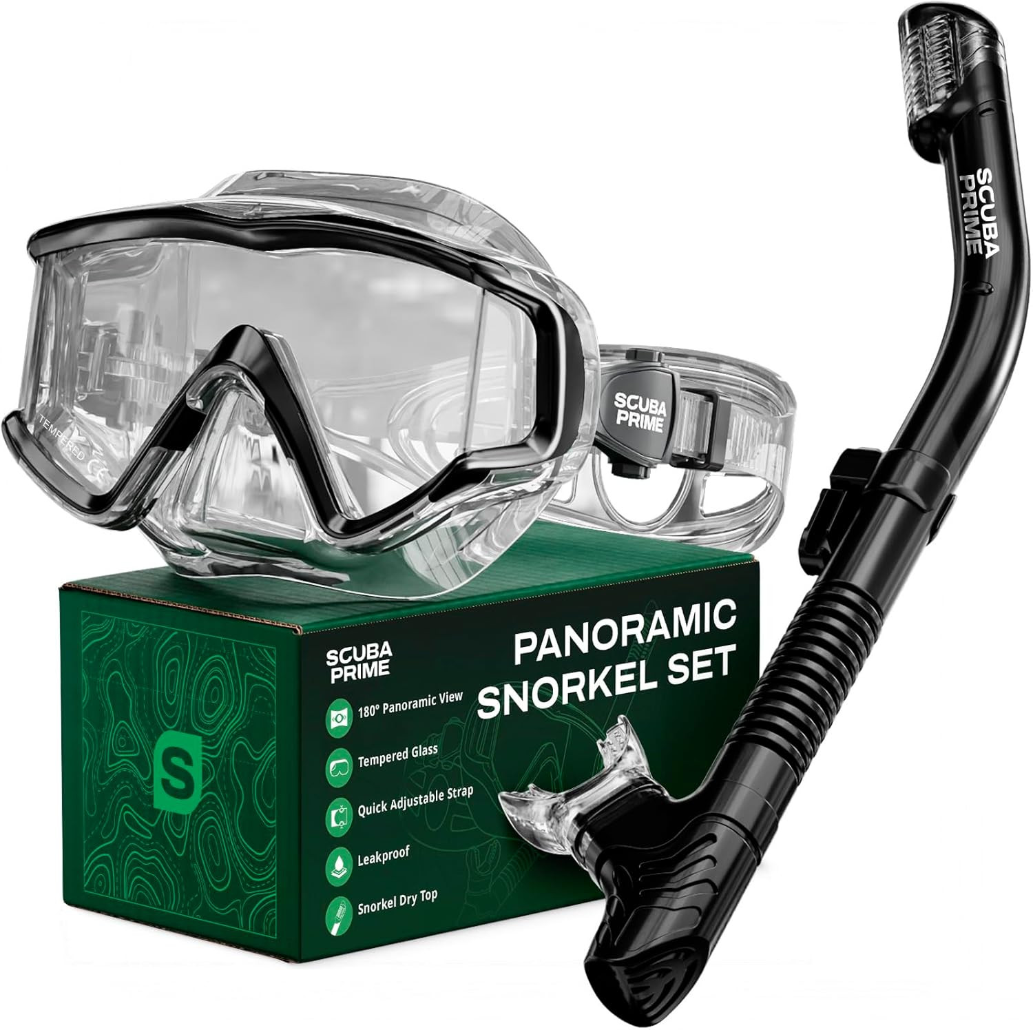 Pano 3 180° Panoramic Dive Mask, Three-Window Tempered Glass Scuba Mask with Dry