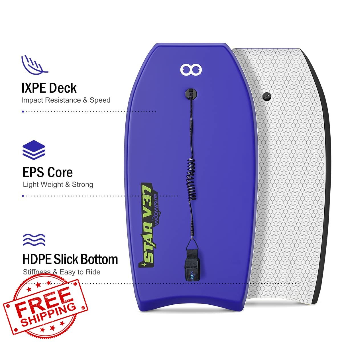 WOOWAVE 33inch Blue Bodyboard
