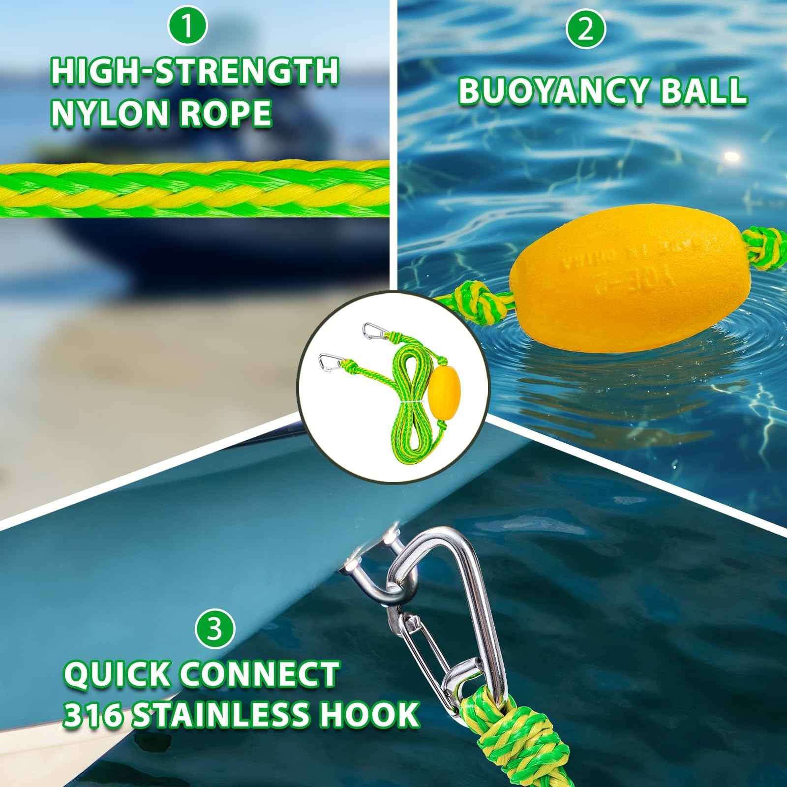 40FT Floating Tow Rope & Anchor Line for Jet Ski Rescue, PWC Recovery, 2200 lbs
