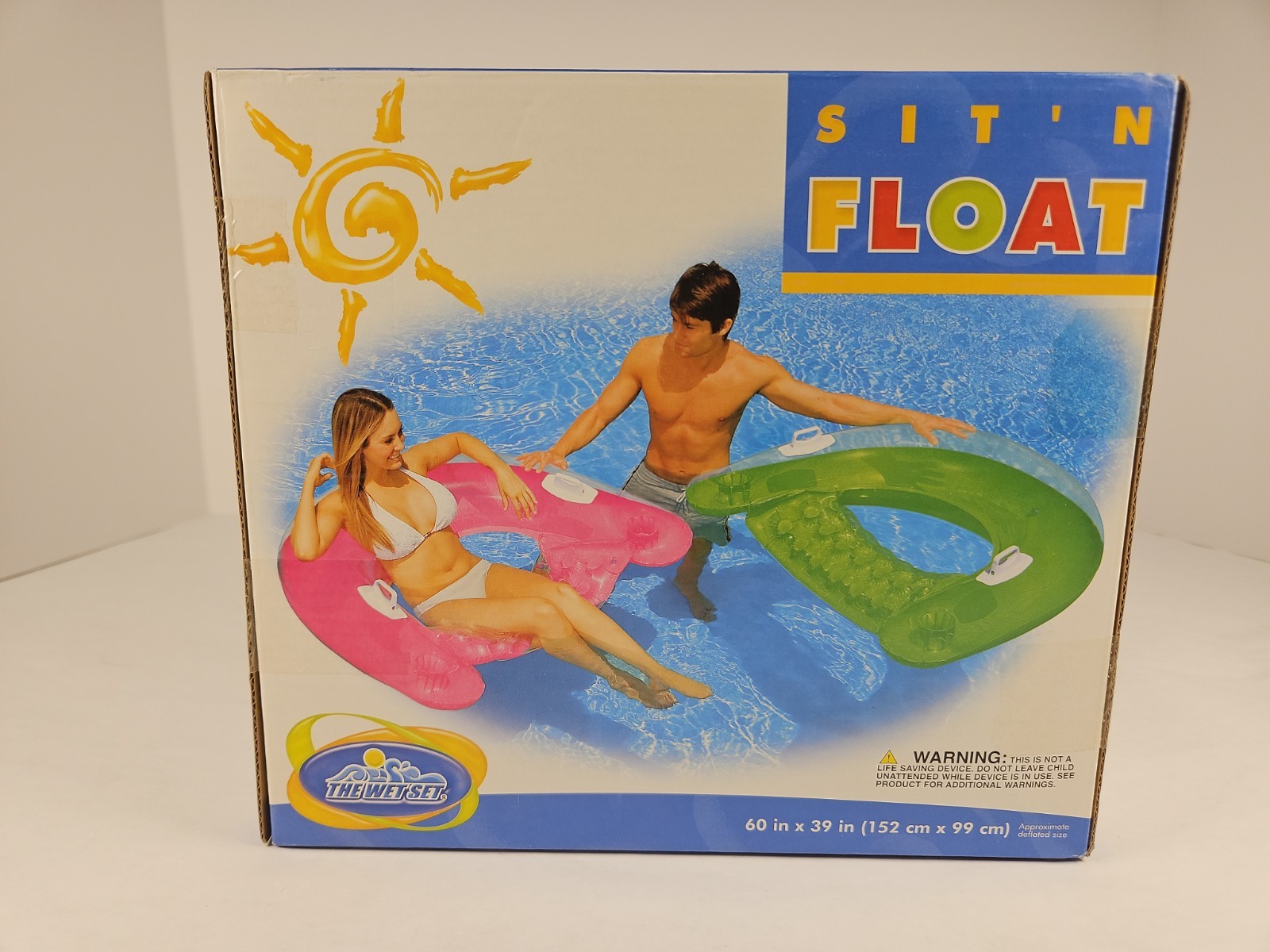 The Wet Set Sit N Float INFLATABLE Pool LOUNGE 60″ X 39″ 2 handles 2 cup holders