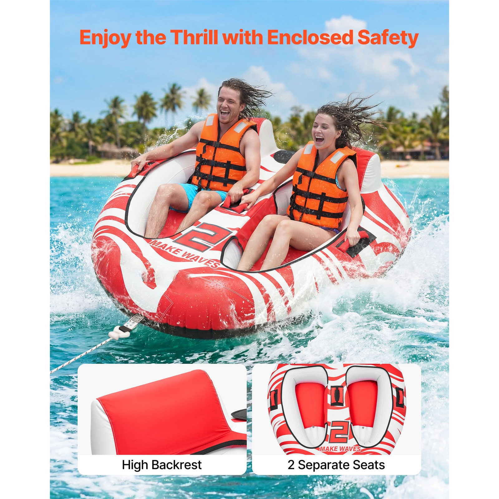 Uimoso Towable Tubes for Boating, 2-Person Inflatable Water Sports Equipment