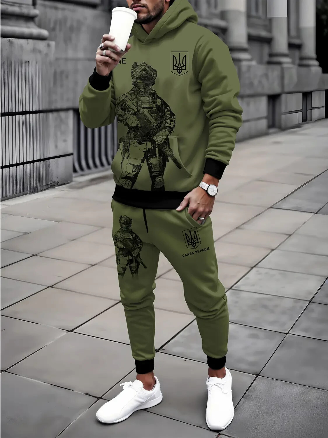 Ukrainian Sports suit Soldier, for Man, patriotic, “Hit”, hoodie + pants💛💙