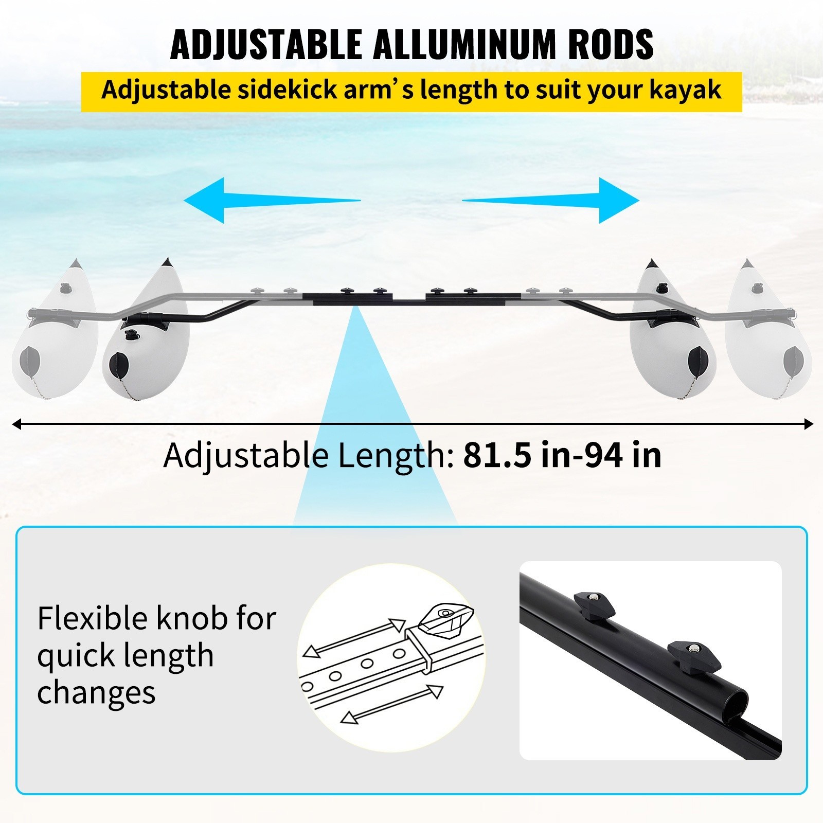 Kayak Outrigger Stabilizer, PVC Inflatable Outrigger Float w/ Sidekick Arms Rod