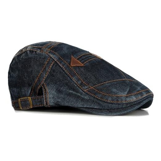 Denim Newsboy Hats for Men Women, Flat Ivy Gatsby Cabbie Driving Medium Black