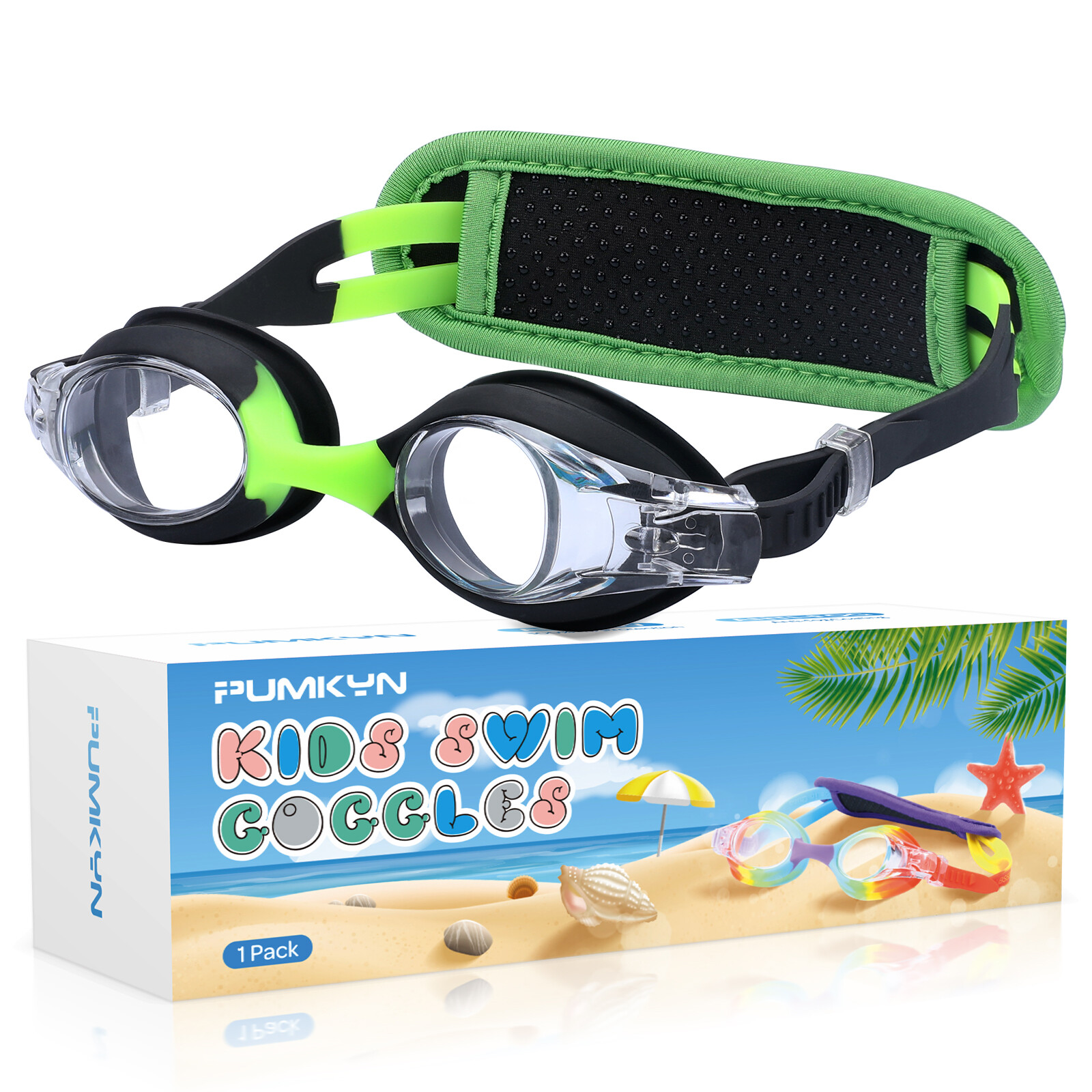 Swim Goggles +Pain-Free Strap for Kids Leak proof, No Hair Pulling UV Protection