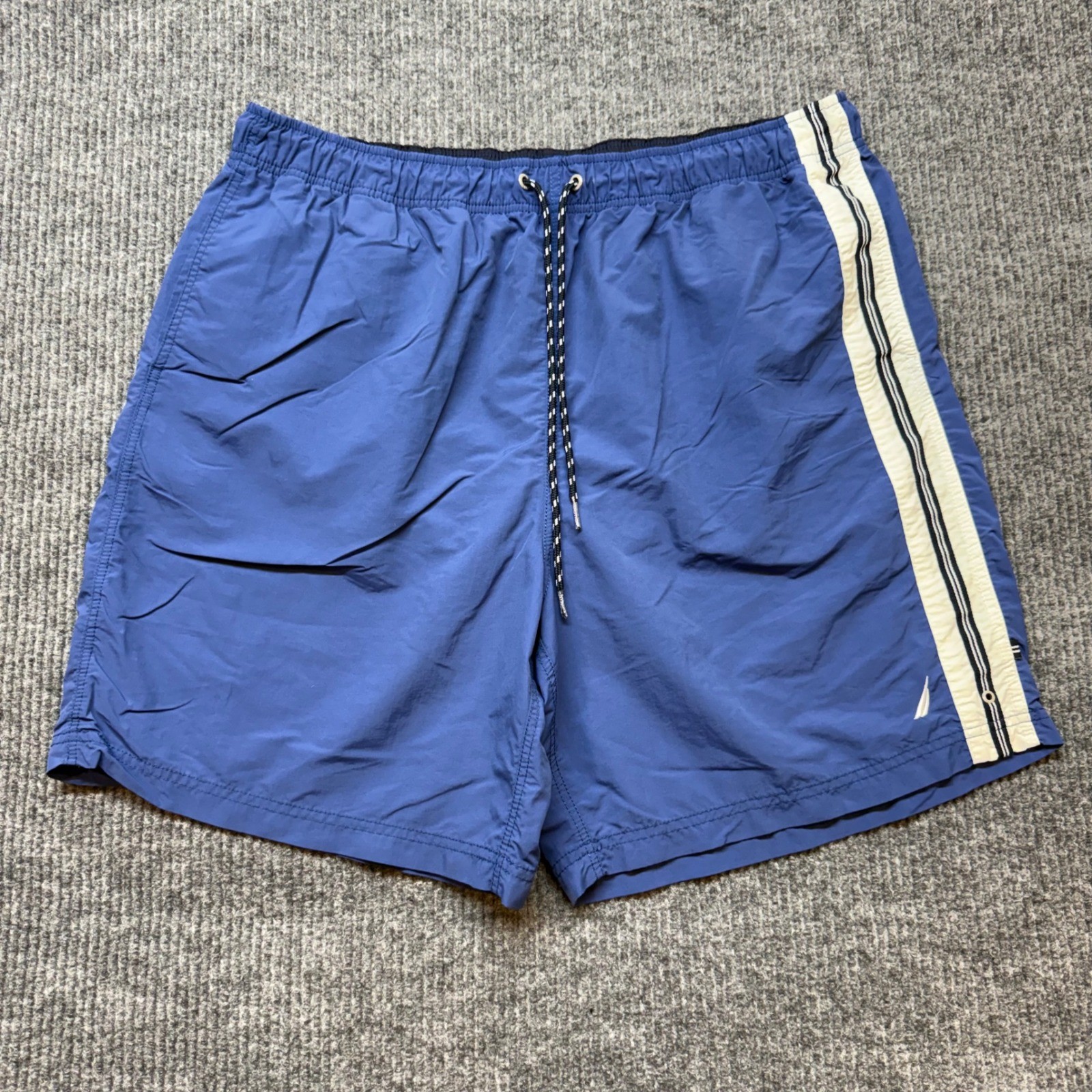 Nautica Mens Blue Swim Trunks XXL White Stripe Drawstring Quick Dry Board Shorts