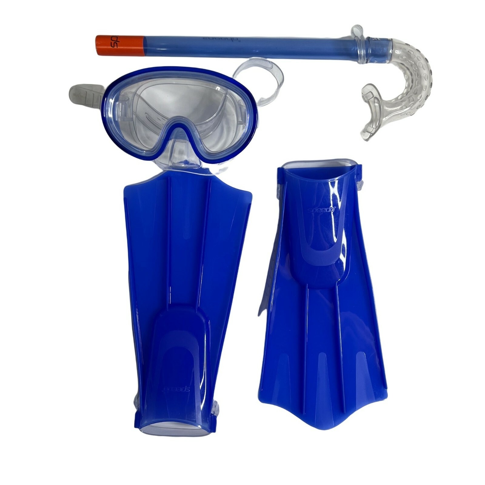 Speedo Unisex Child Aqua Quest Swim Mask Snorkel & Fins Blue Shoe Size 12-2 NEW